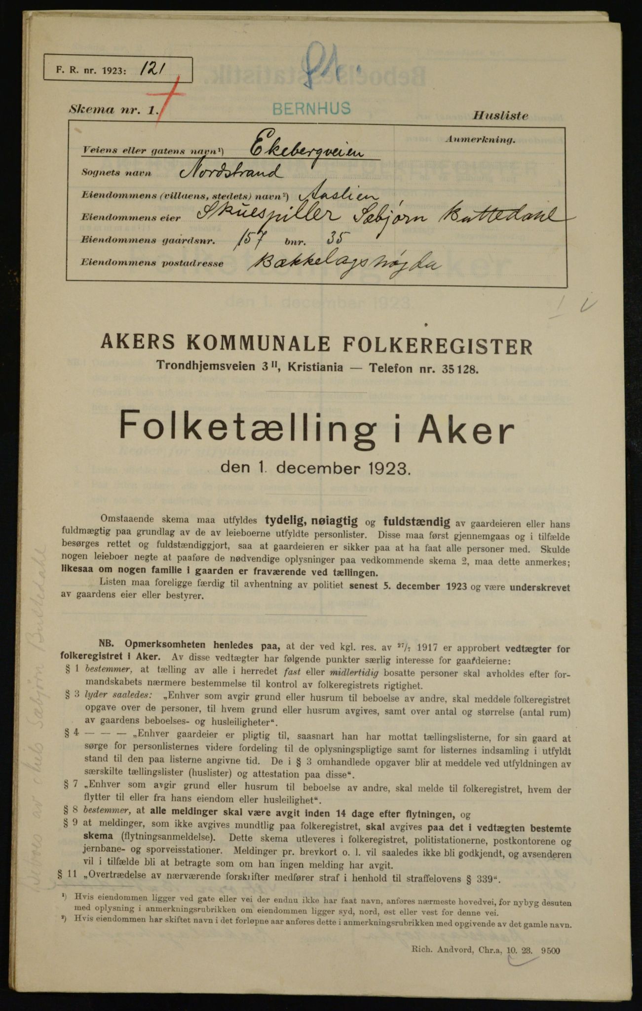 , Kommunal folketelling 1.12.1923 for Aker, 1923, s. 37324