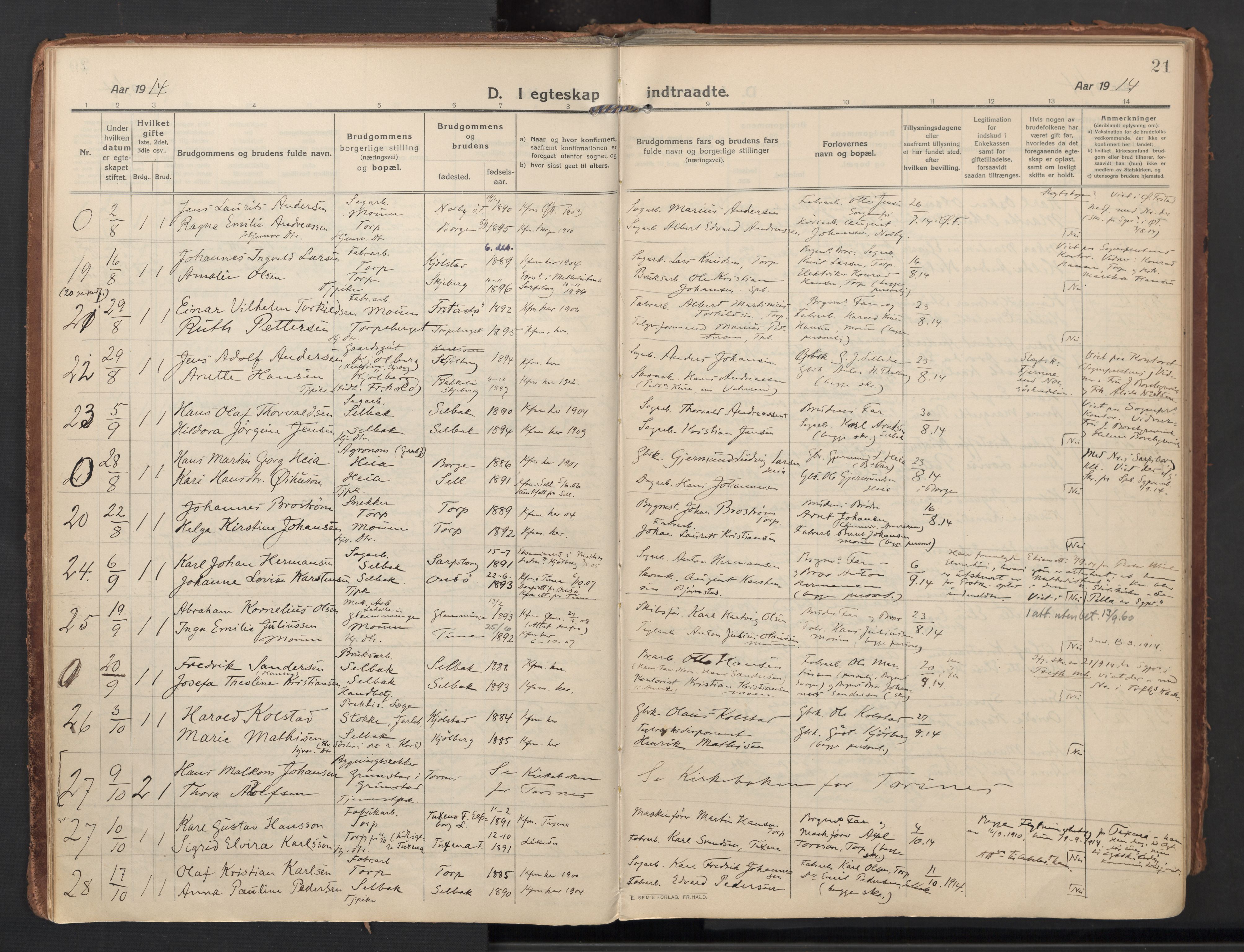 Borge prestekontor Kirkebøker, AV/SAO-A-10903/F/Fa/L0012: Ministerialbok nr. I 12, 1912-1955, s. 21