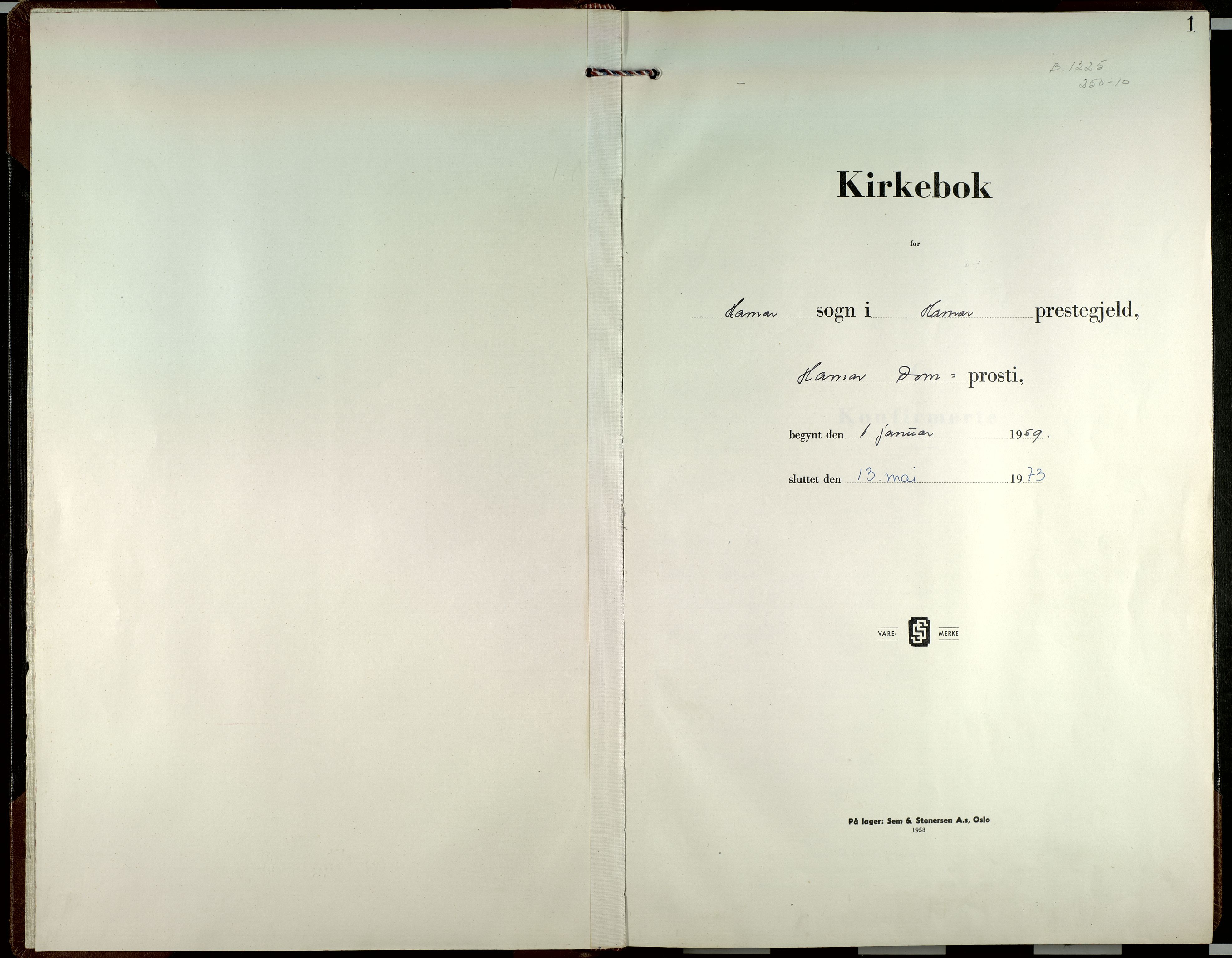 Hamar prestekontor, SAH/DOMPH-002/H/Ha/Haa/L0012: Ministerialbok nr. 12, 1959-1973, s. 1