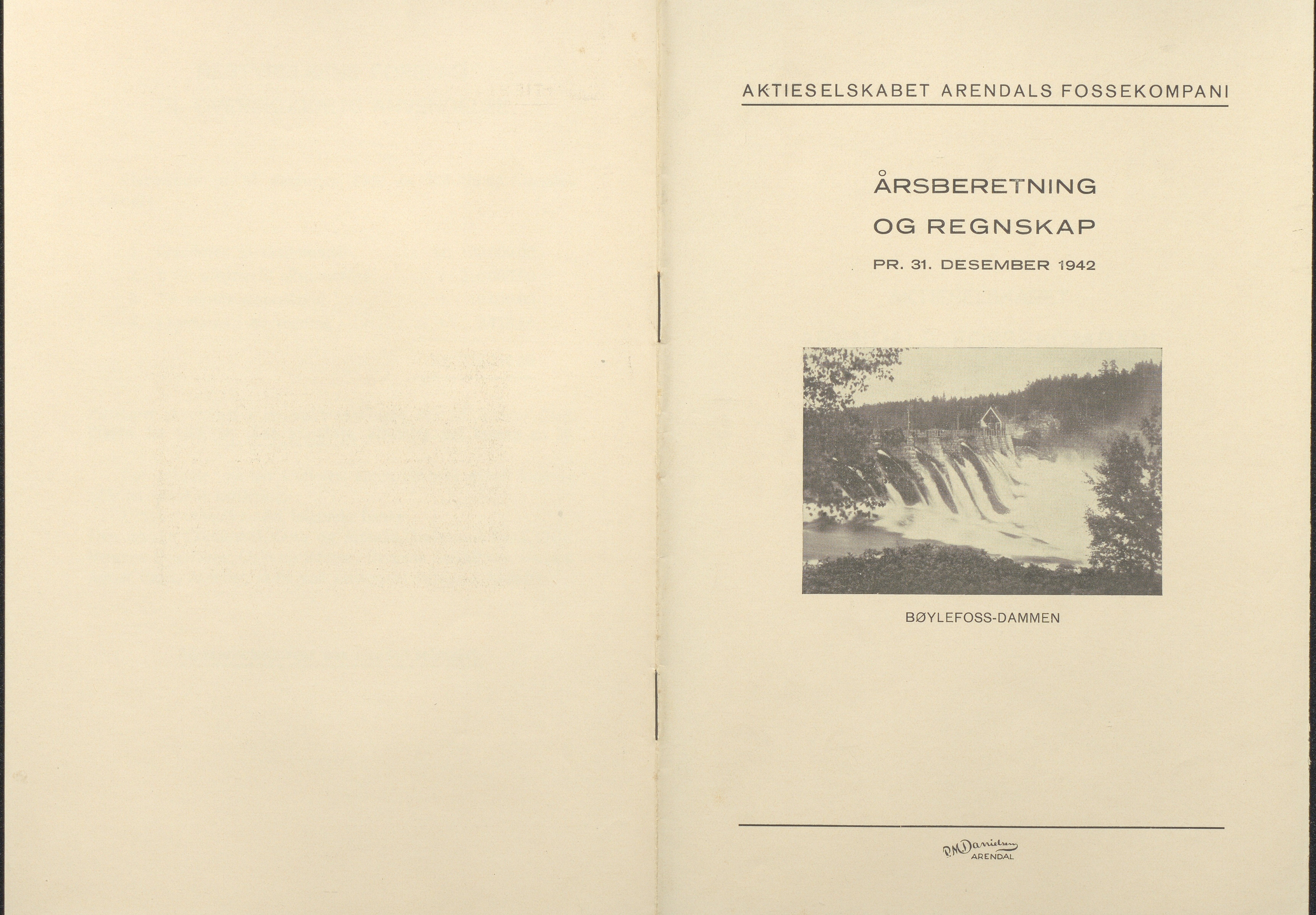 Arendals Fossekompani, AAKS/PA-2413/X/X01/L0001/0010: Beretninger, regnskap, balansekonto, gevinst- og tapskonto / Årsberetning og regnskap 1936 - 1942, 1936-1942