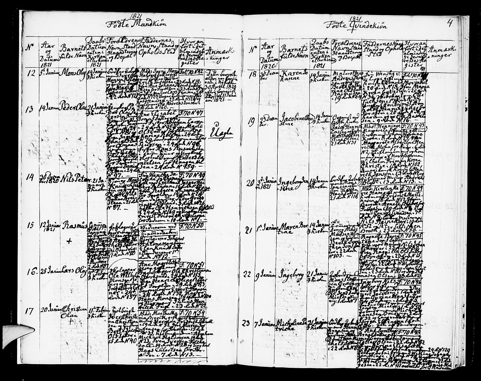 Korskirken sokneprestembete, SAB/A-76101/H/Hab: Klokkerbok nr. A 2, 1820-1832, s. 4