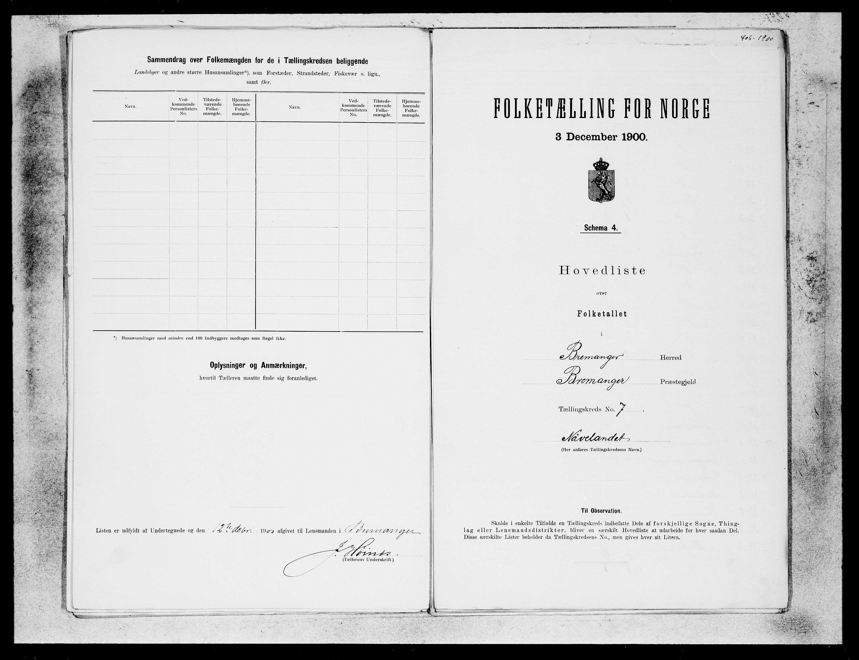 SAB, Folketelling 1900 for 1438 Bremanger herred, 1900, s. 13