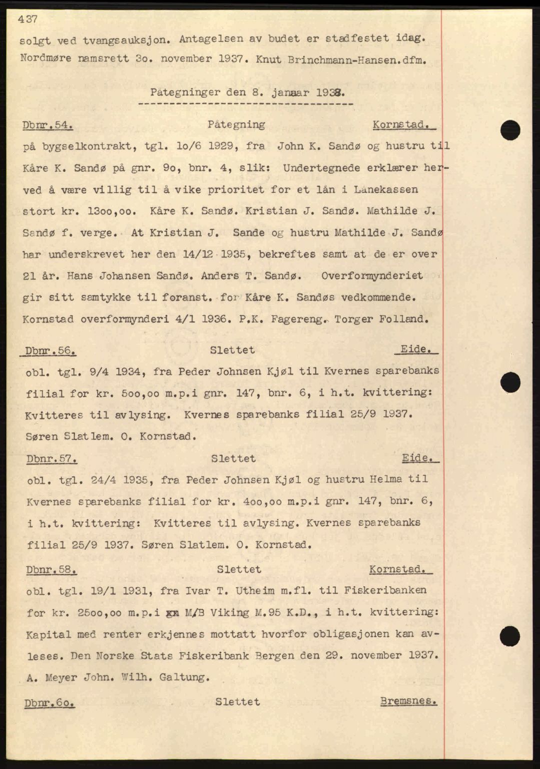 Nordmøre sorenskriveri, SAT/A-4132/1/2/2Ca: Pantebok nr. C80, 1936-1939, Dagboknr: 54/1938