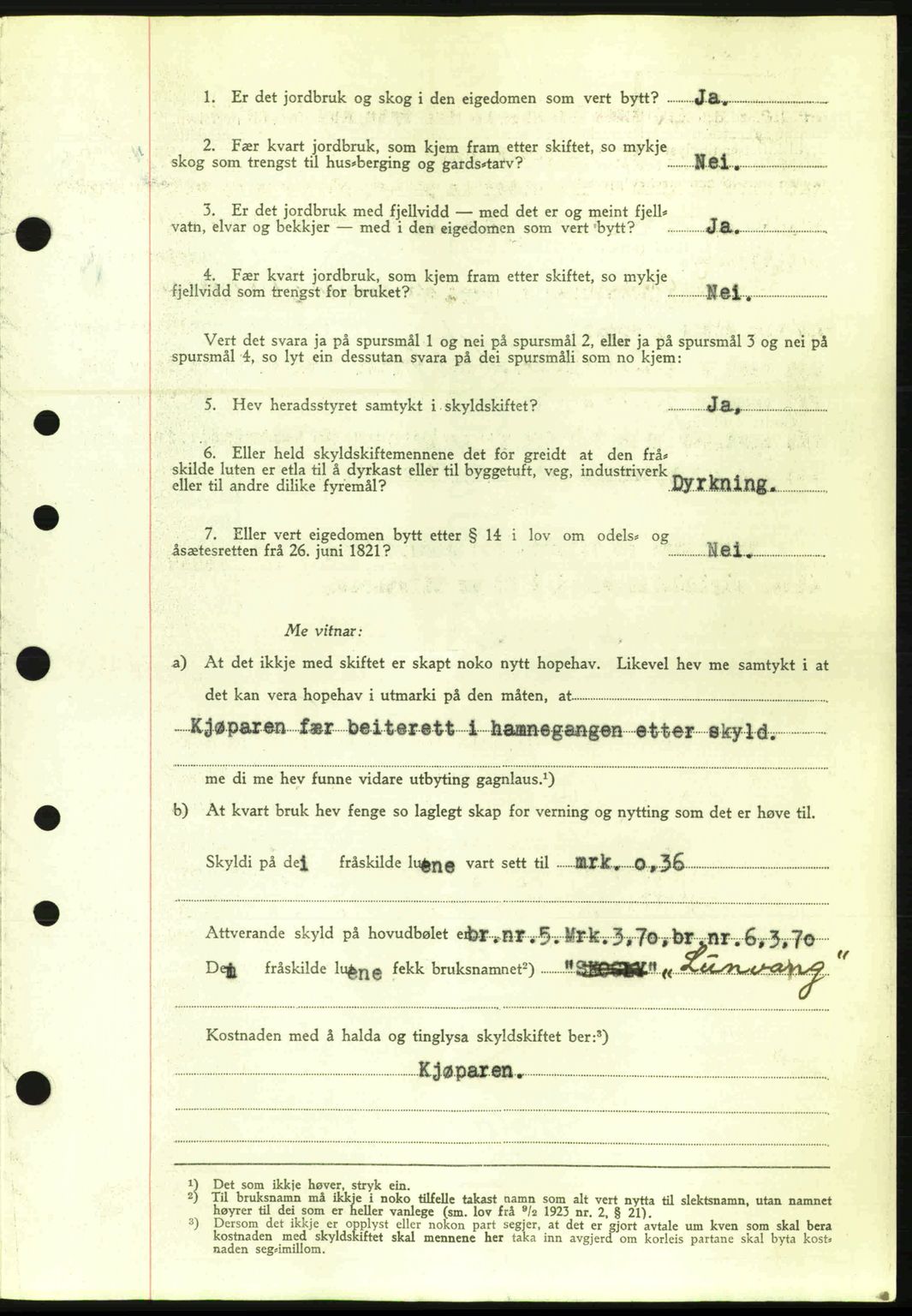 Nordre Sunnmøre sorenskriveri, AV/SAT-A-0006/1/2/2C/2Ca: Pantebok nr. A20a, 1945-1945, Dagboknr: 968/1945