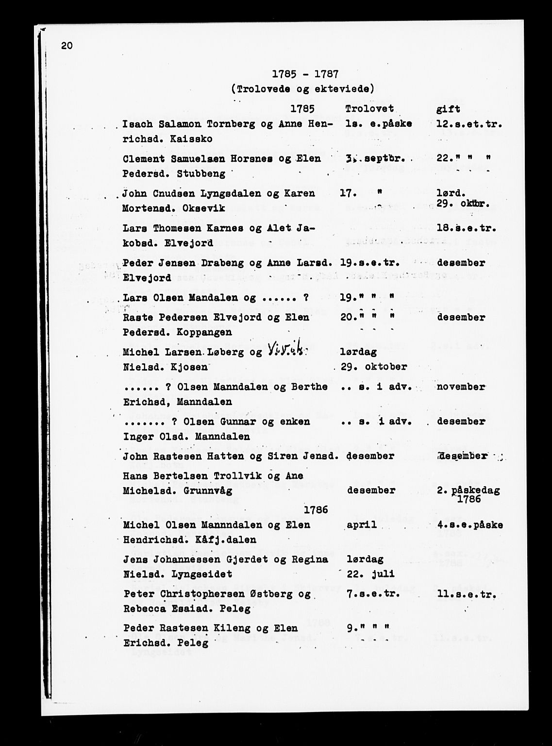 Lyngen sokneprestembete, AV/SATØ-S-1289/H/He/Hea/L0002kirke: Ministerialbok nr. 2 og 3 (avskrift), 1782-1790, s. 20