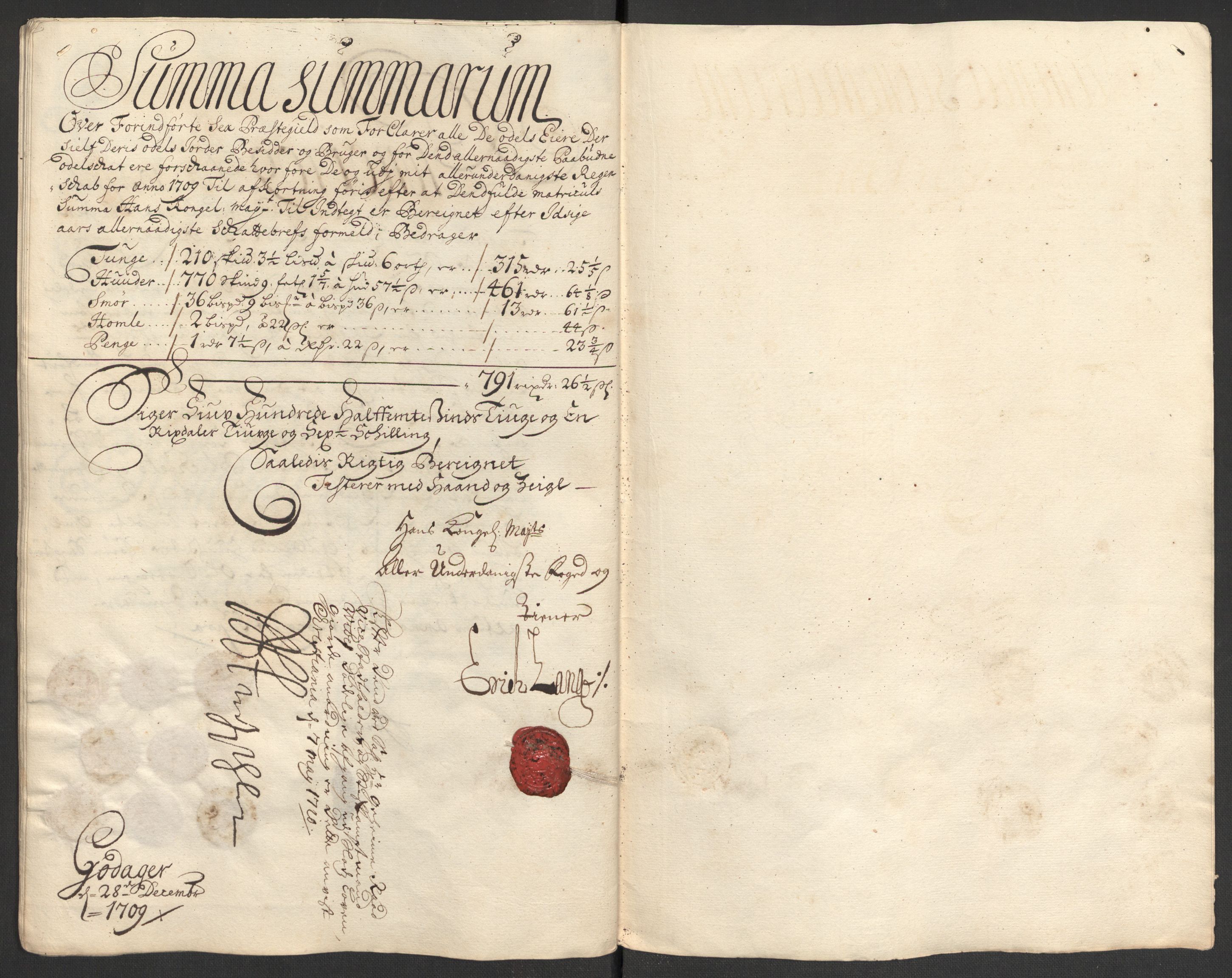 Rentekammeret inntil 1814, Reviderte regnskaper, Fogderegnskap, AV/RA-EA-4092/R16/L1045: Fogderegnskap Hedmark, 1709, s. 287