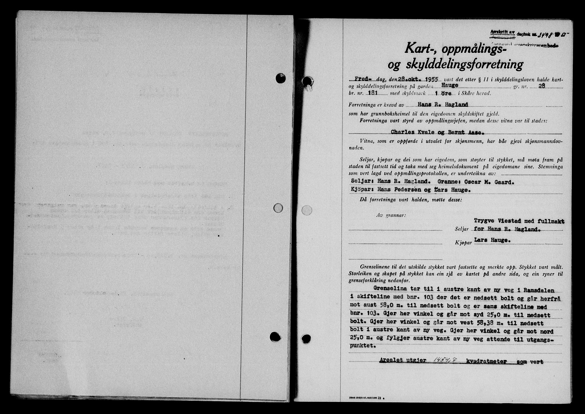 Karmsund sorenskriveri, SAST/A-100311/01/II/IIB/L0117: Pantebok nr. 97Aa, 1955-1955, Dagboknr: 3498/1955