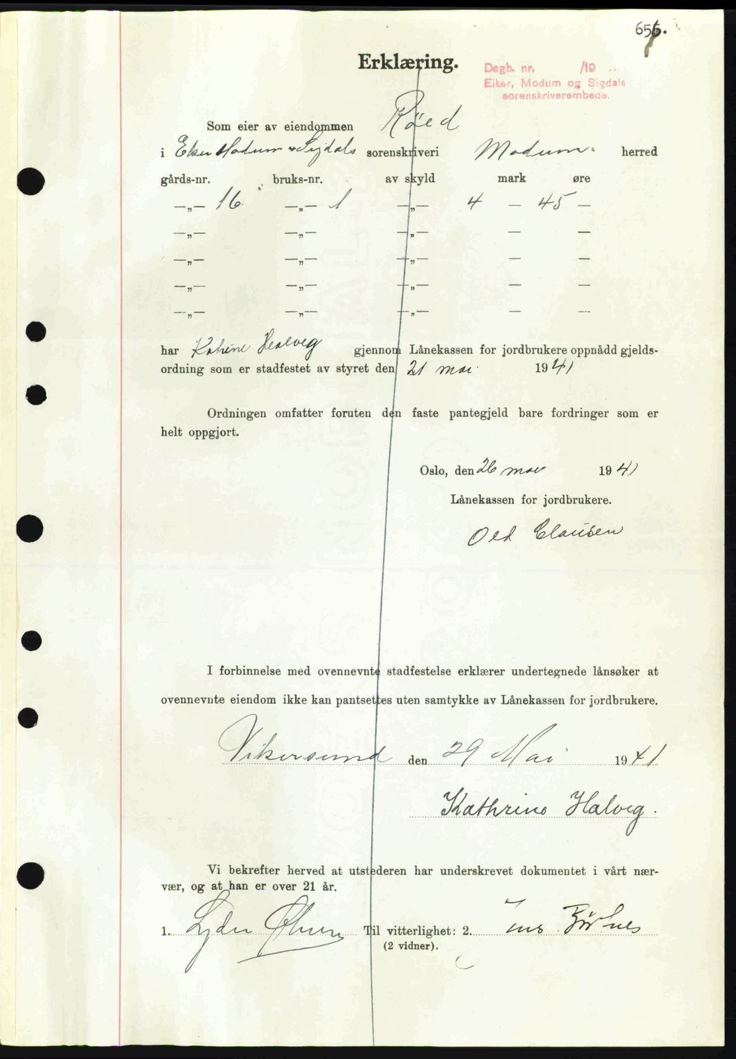 Eiker, Modum og Sigdal sorenskriveri, SAKO/A-123/G/Ga/Gab/L0043: Pantebok nr. A13, 1940-1941, Dagboknr: 1144/1941