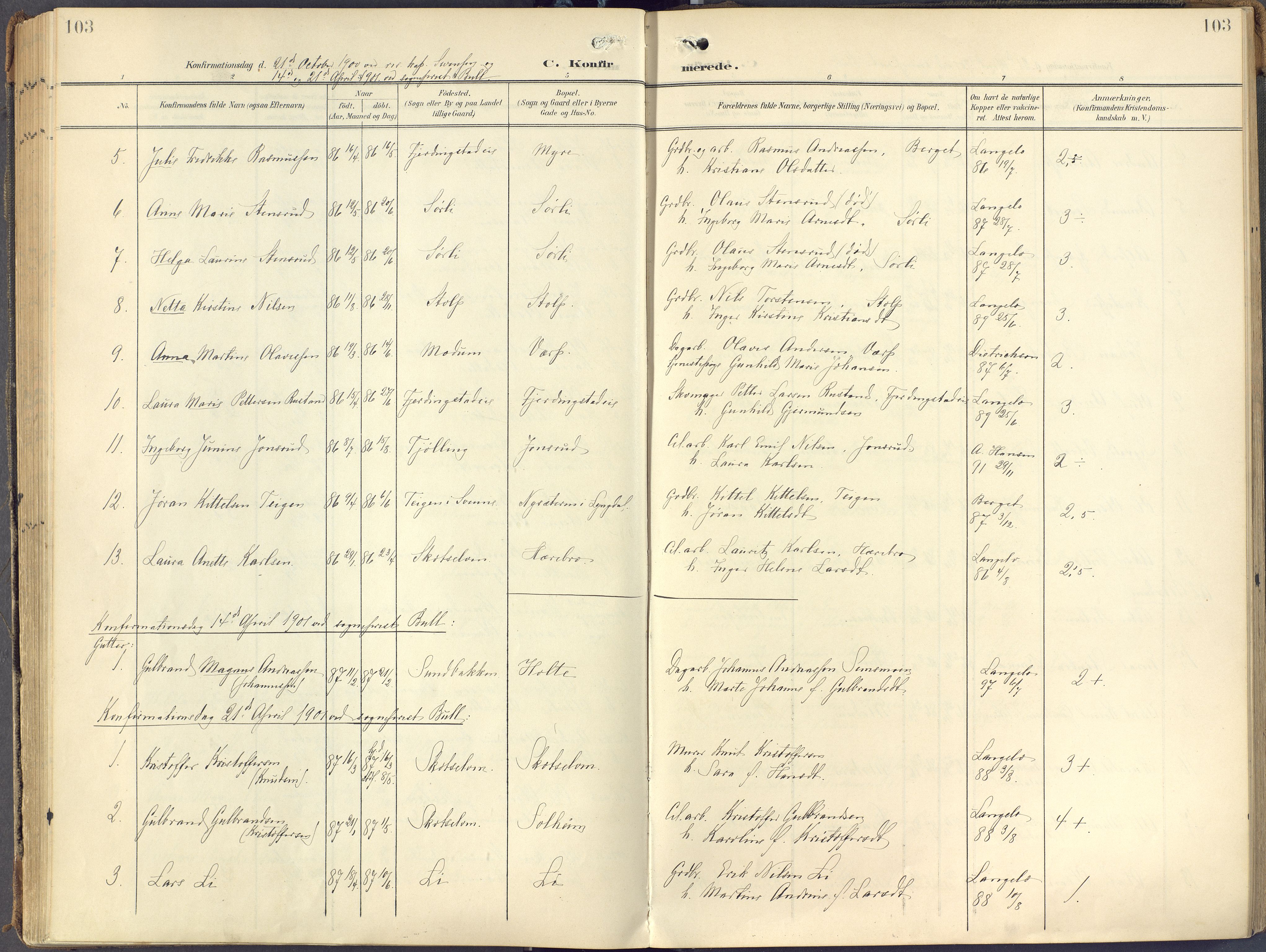 Eiker kirkebøker, AV/SAKO-A-4/F/Fc/L0004: Ministerialbok nr. III 4, 1900-1919, s. 103