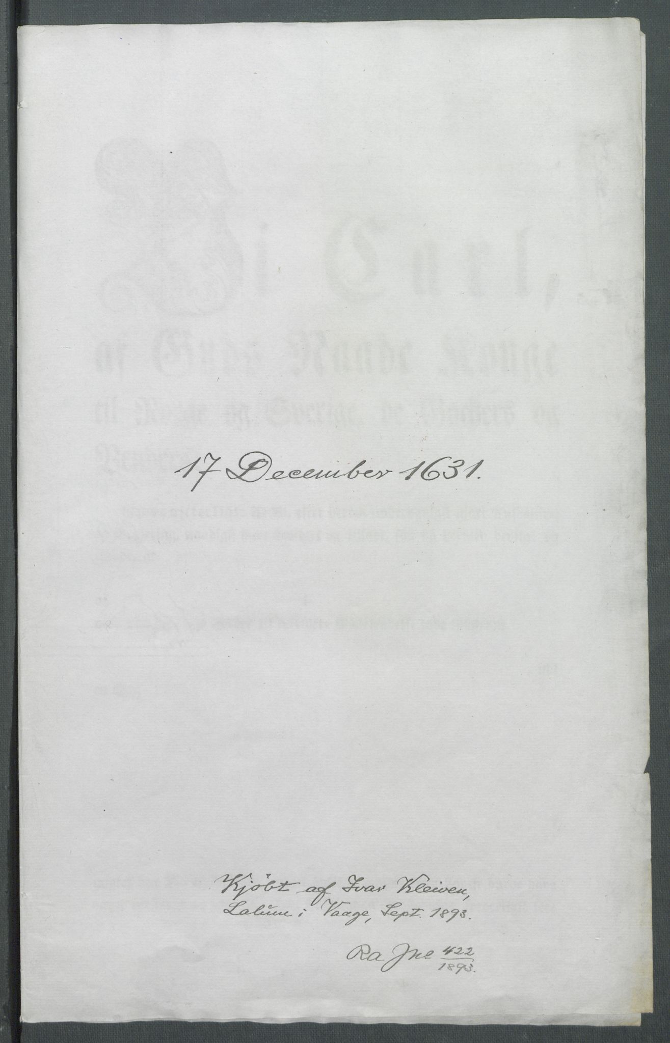 Riksarkivets diplomsamling, AV/RA-EA-5965/F02/L0141: Dokumenter, 1631, s. 27