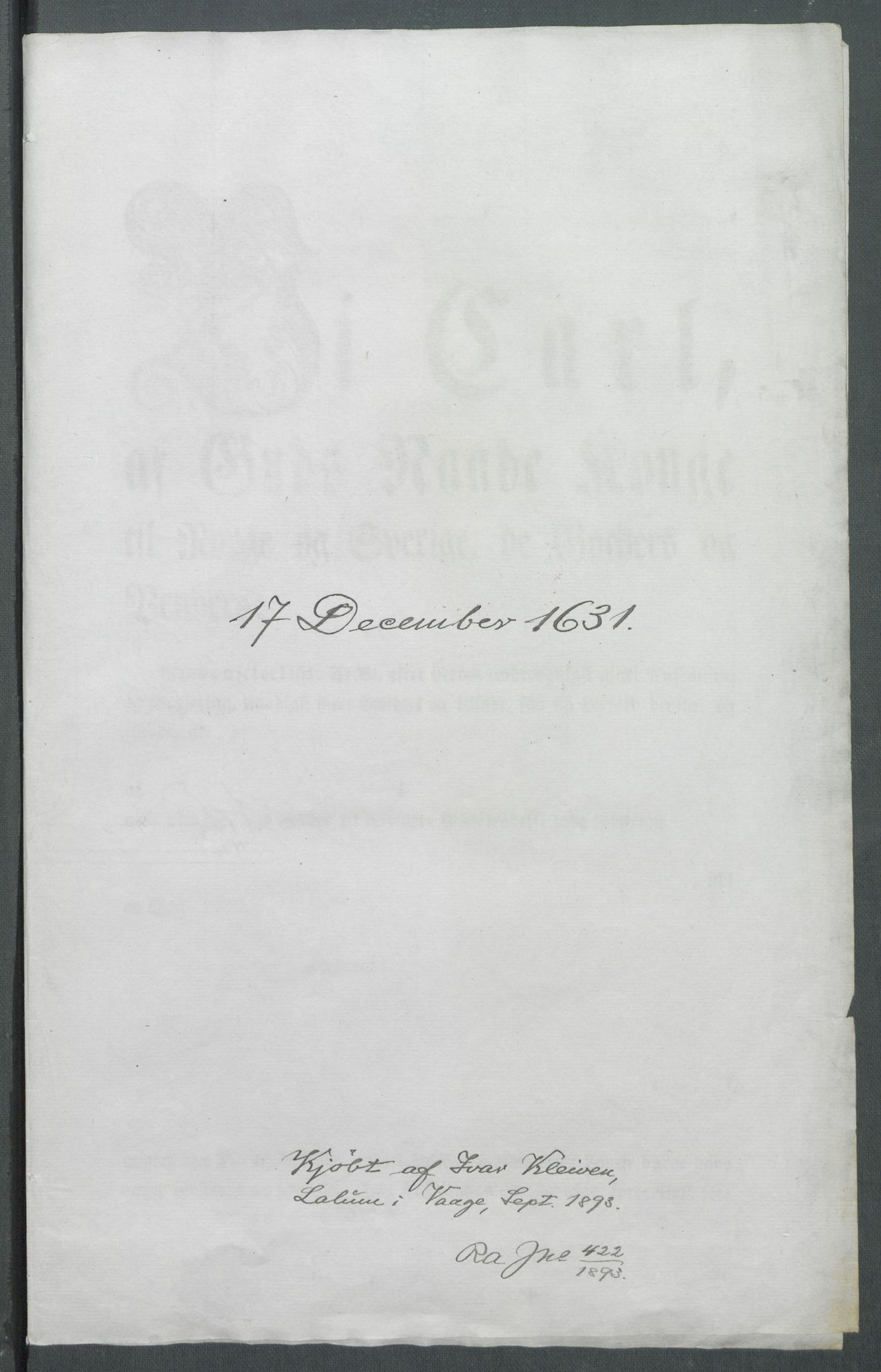 Riksarkivets diplomsamling, RA/EA-5965/F02/L0141: Dokumenter, 1631, s. 27