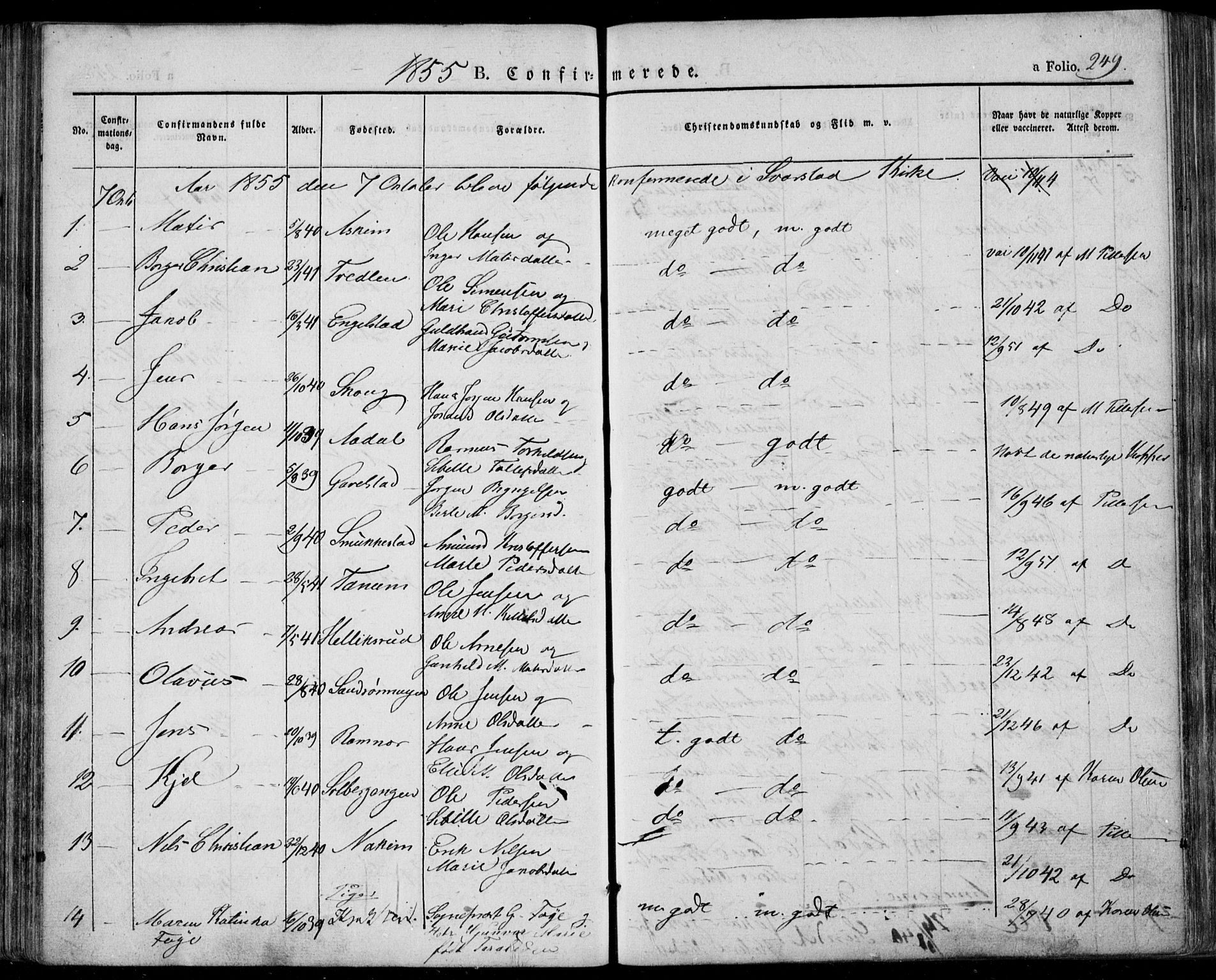 Lardal kirkebøker, AV/SAKO-A-350/F/Fa/L0006: Ministerialbok nr. I 6, 1835-1860, s. 249
