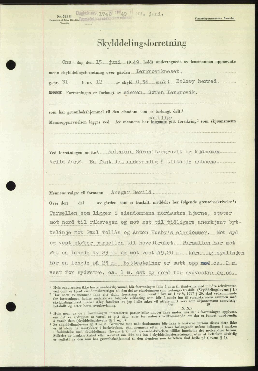 Romsdal sorenskriveri, SAT/A-4149/1/2/2C: Pantebok nr. A30, 1949-1949, Dagboknr: 1746/1949