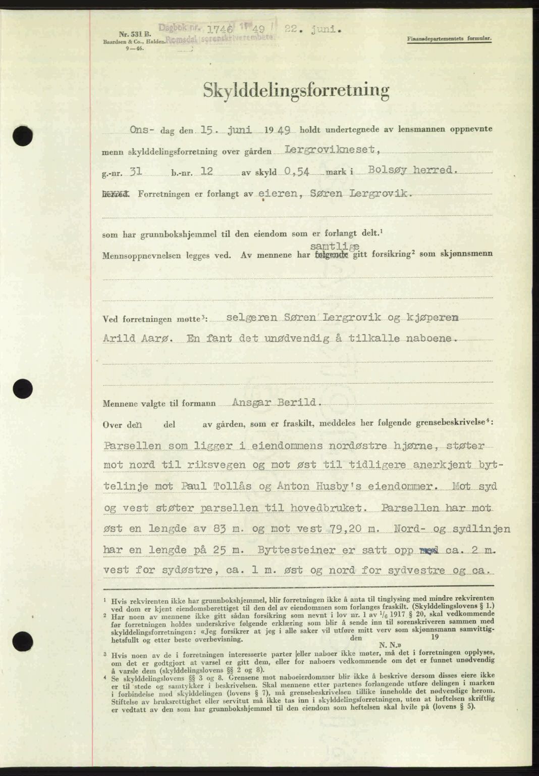 Romsdal sorenskriveri, AV/SAT-A-4149/1/2/2C: Pantebok nr. A30, 1949-1949, Dagboknr: 1746/1949