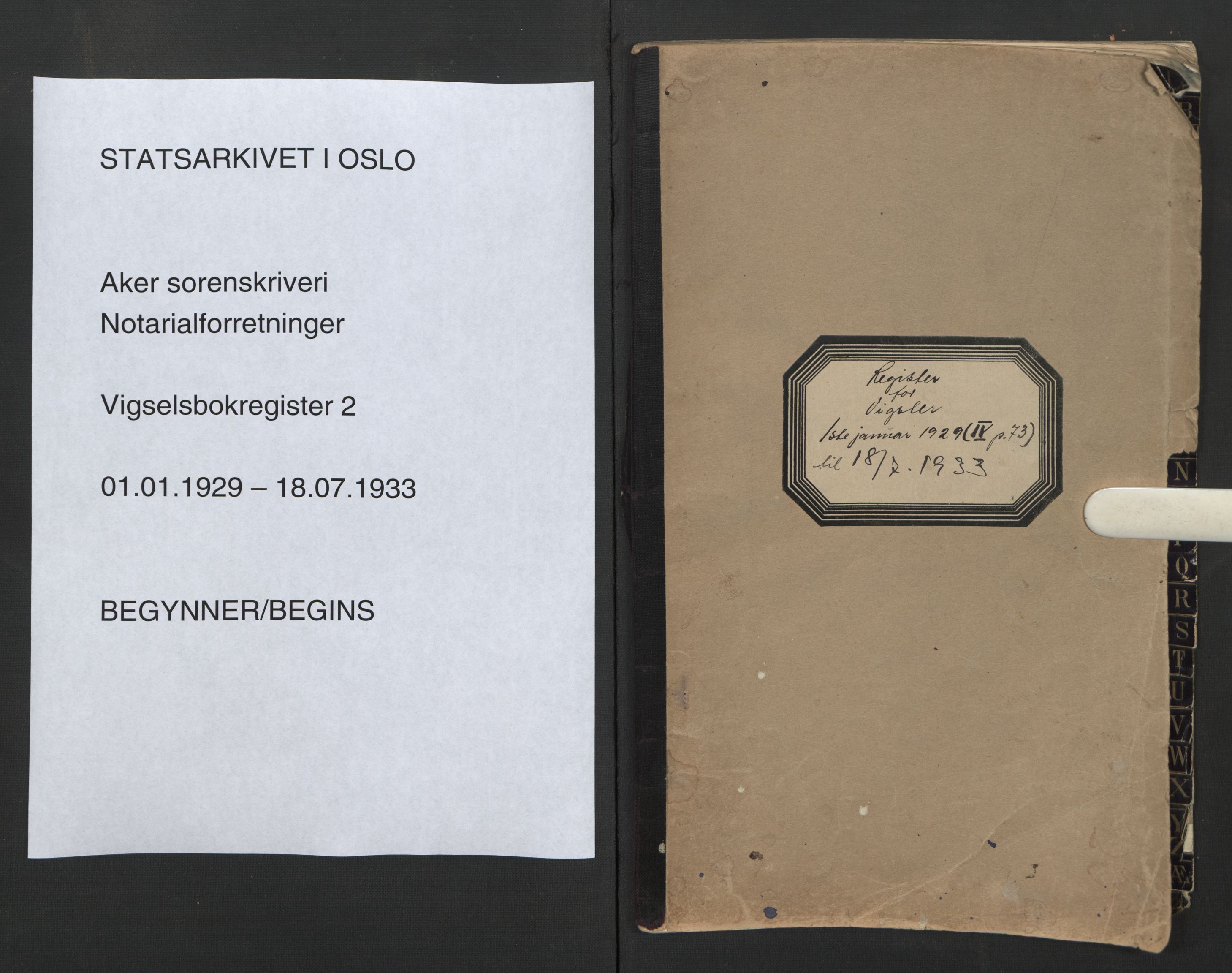 Aker sorenskriveri, SAO/A-10895/L/Lc/Lca/L0001/0002: Register til vigselprotokoll / Register, 1929-1933