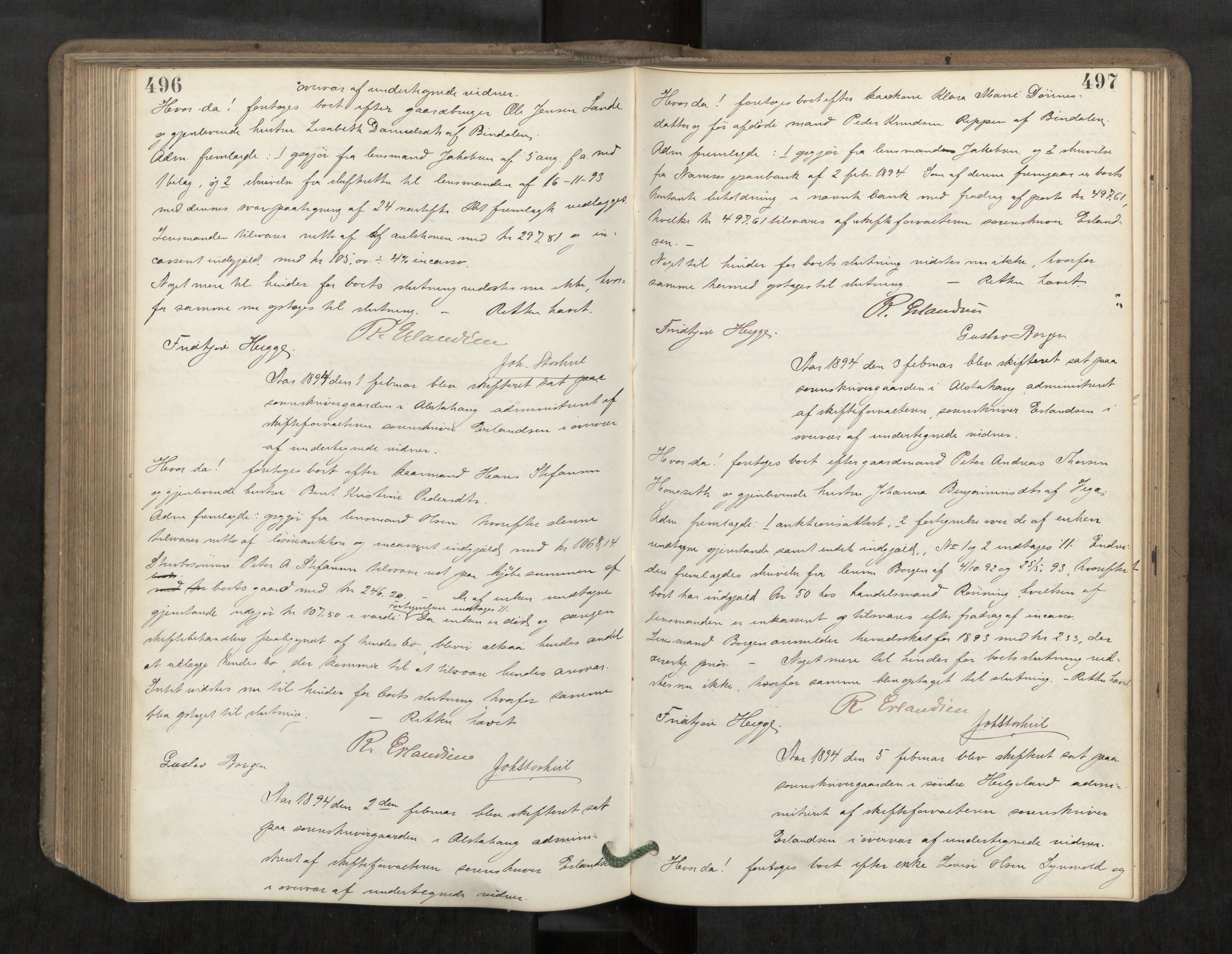 Søndre Helgeland sorenskriveri, AV/SAT-A-4575/1/3/3B/L0004: Skiftebehandlingsprotokoll, 1890-1894, s. 496-497