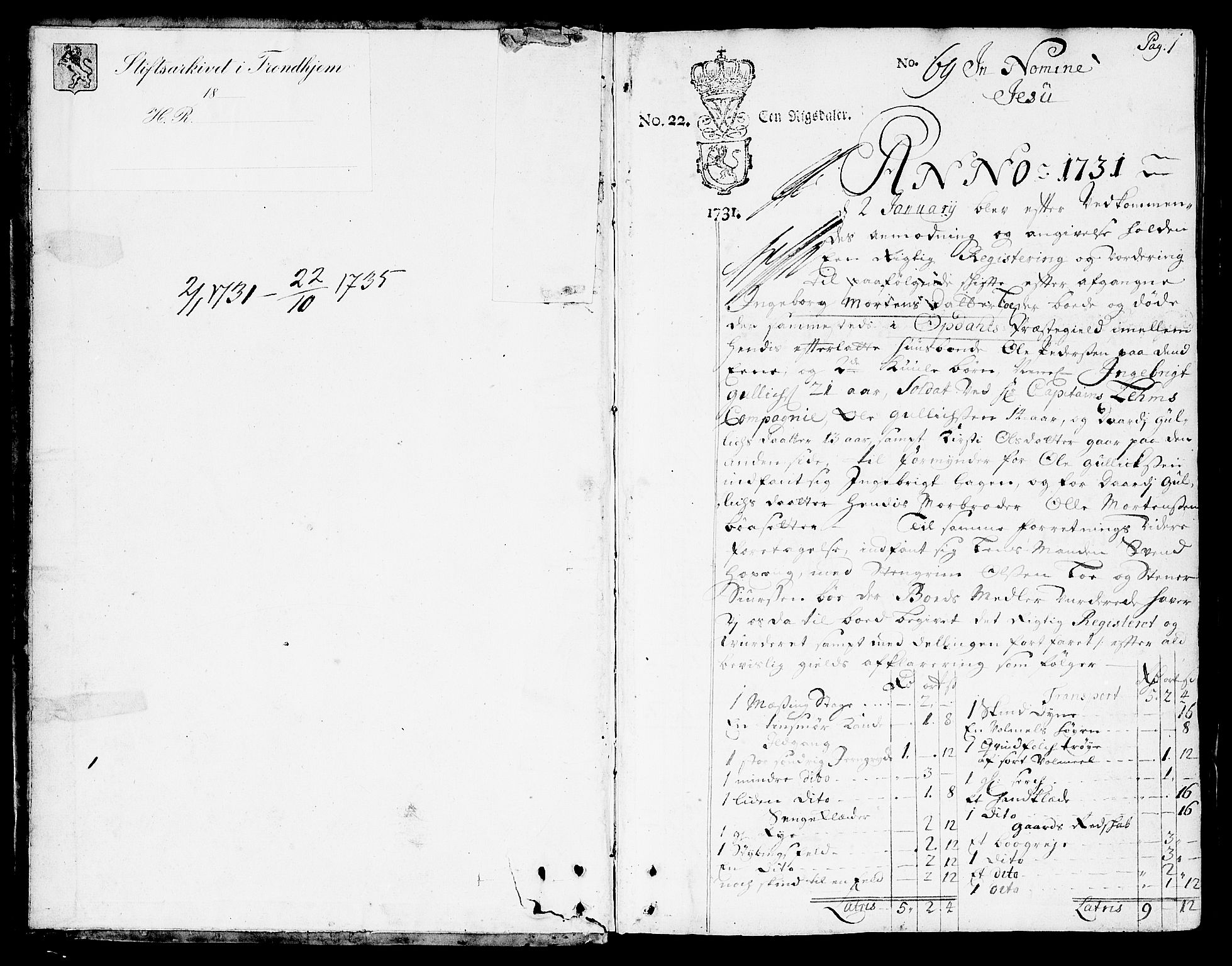 Orkdal sorenskriveri, SAT/A-4169/1/3/3Aa/L0003: Skifteprotokoller, 1731-1735, s. 0-1