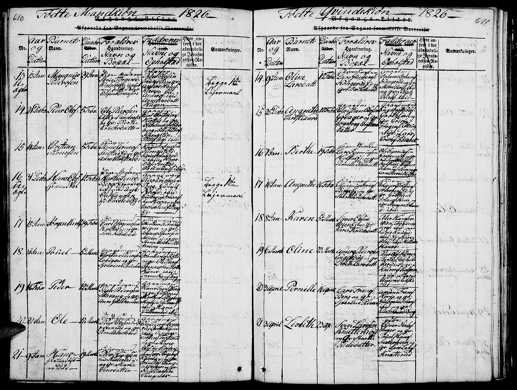 Nes prestekontor, Hedmark, AV/SAH-PREST-020/L/La/L0003: Klokkerbok nr. 3, 1814-1831, s. 610-611