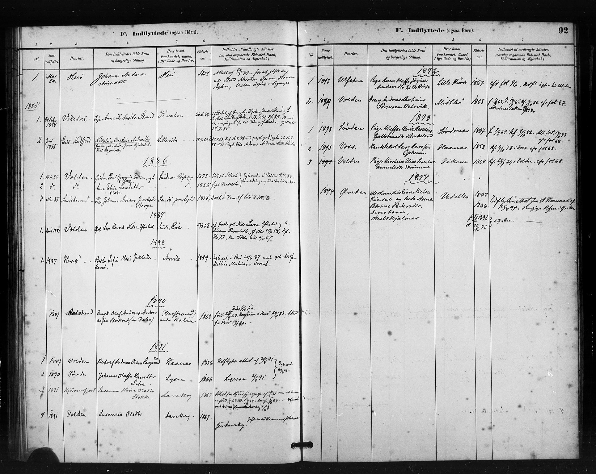 Ministerialprotokoller, klokkerbøker og fødselsregistre - Møre og Romsdal, SAT/A-1454/504/L0056: Ministerialbok nr. 504A03, 1884-1904, s. 92