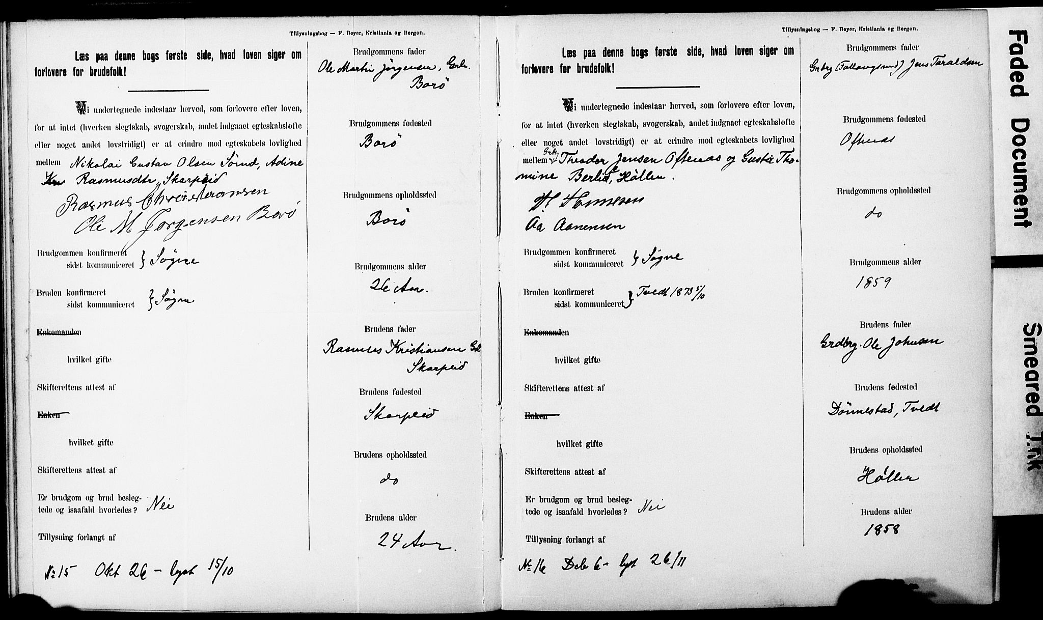 Ullensaker prestekontor Kirkebøker, AV/SAO-A-10236a/H/Ha/L0001: Lysningsprotokoll nr. 1, 1892-1910