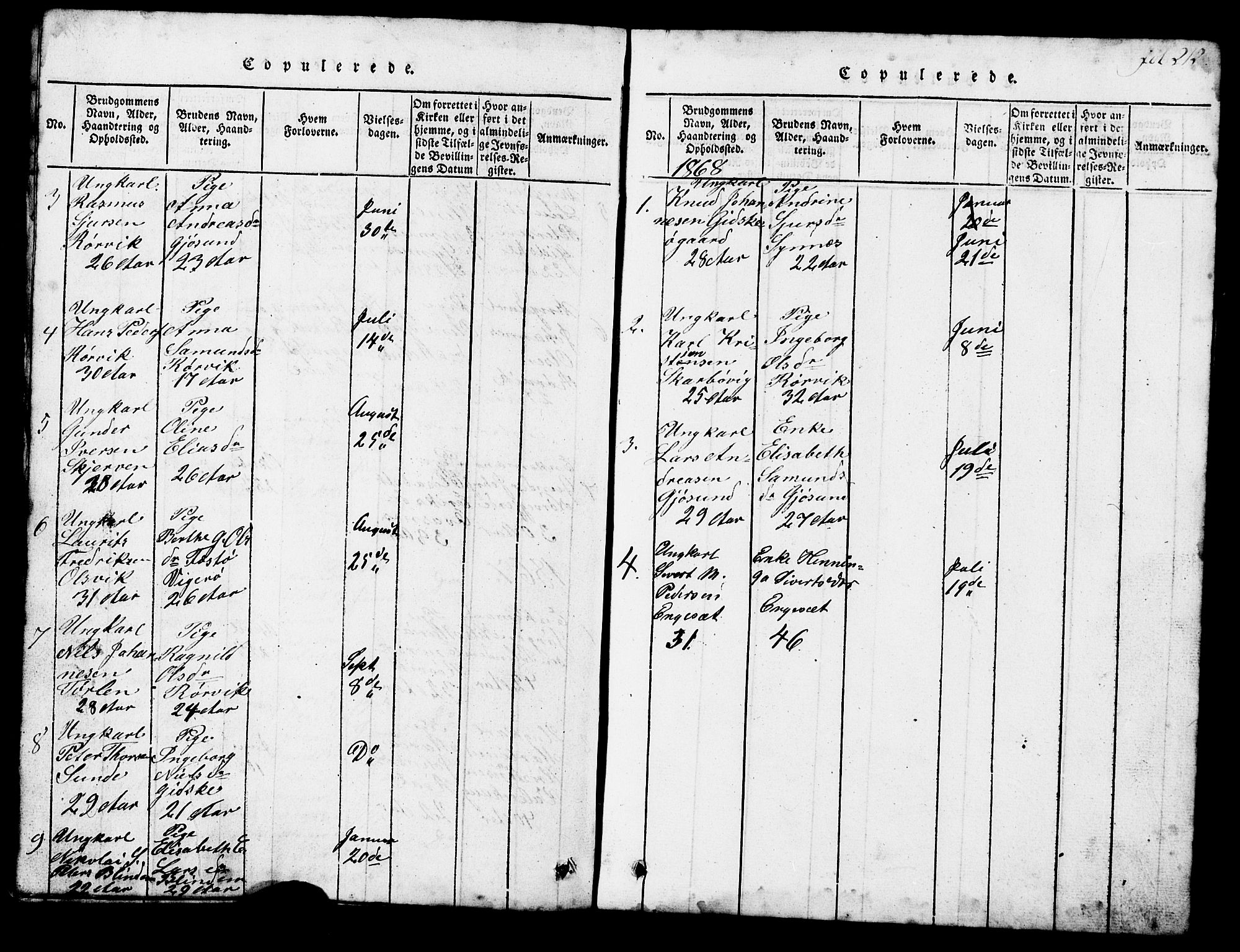 Ministerialprotokoller, klokkerbøker og fødselsregistre - Møre og Romsdal, AV/SAT-A-1454/537/L0520: Klokkerbok nr. 537C01, 1819-1868, s. 212