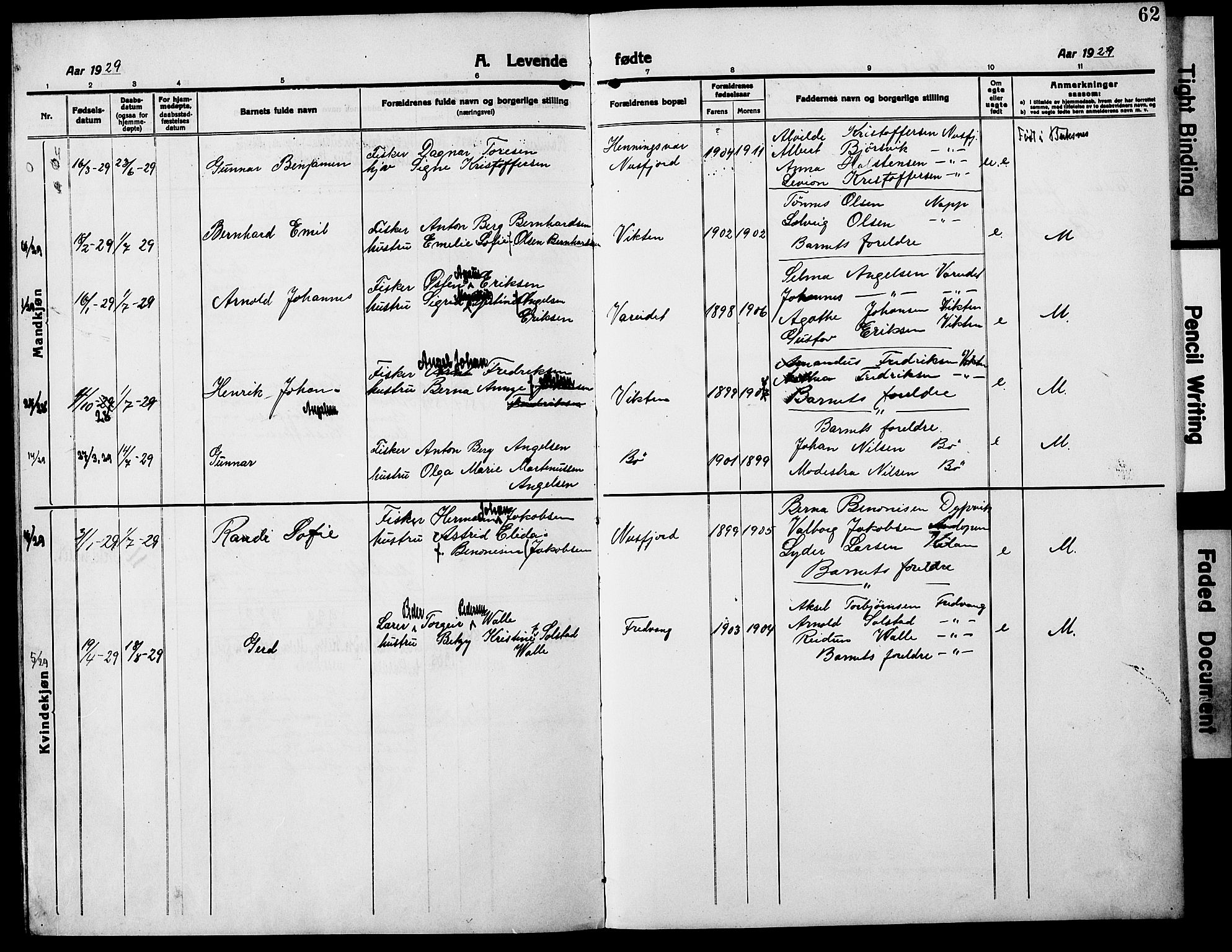 Ministerialprotokoller, klokkerbøker og fødselsregistre - Nordland, AV/SAT-A-1459/885/L1215: Klokkerbok nr. 885C04, 1916-1929, s. 62