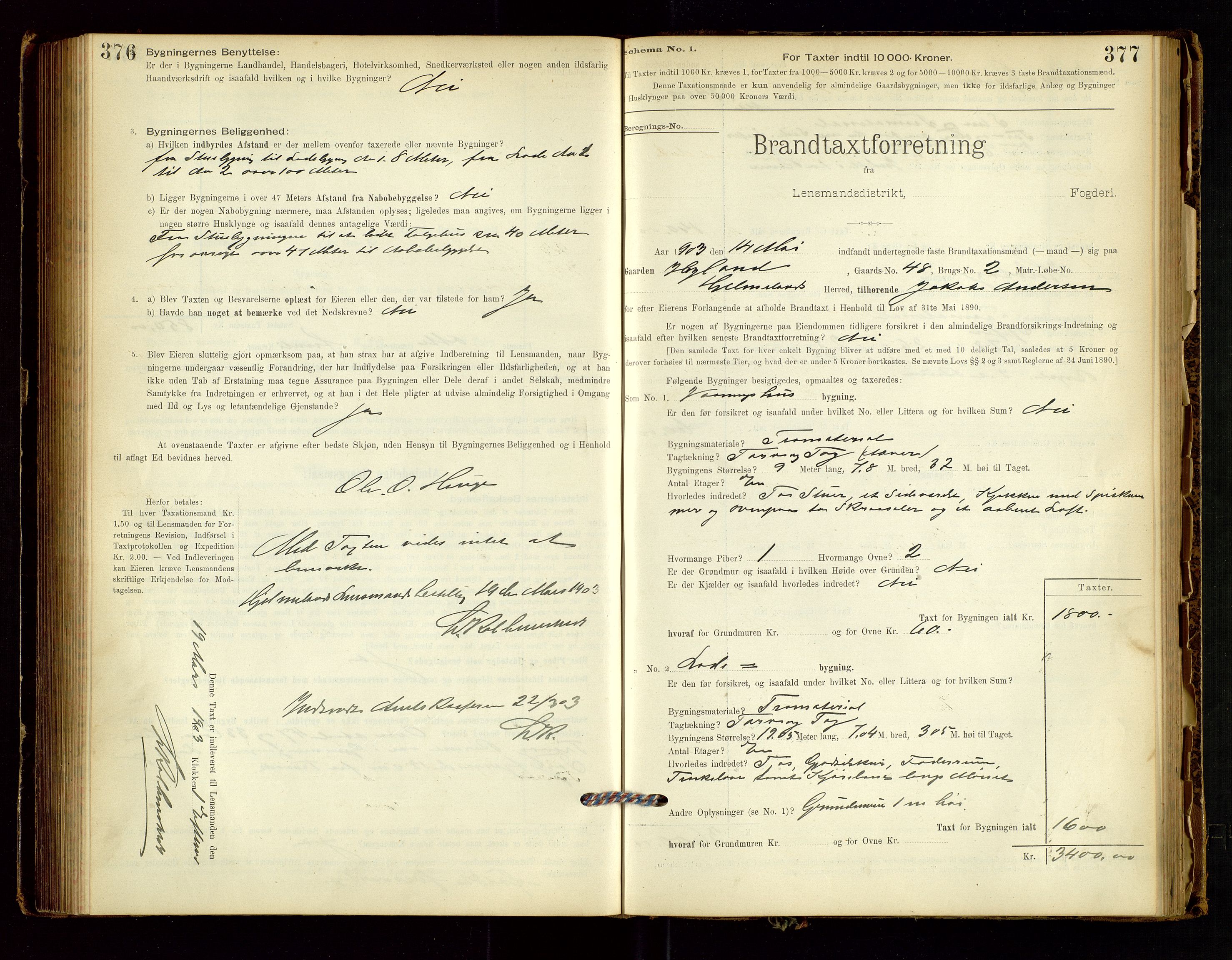 Hjelmeland lensmannskontor, AV/SAST-A-100439/Gob/L0001: "Brandtaxationsprotokol", 1895-1932, s. 376-377
