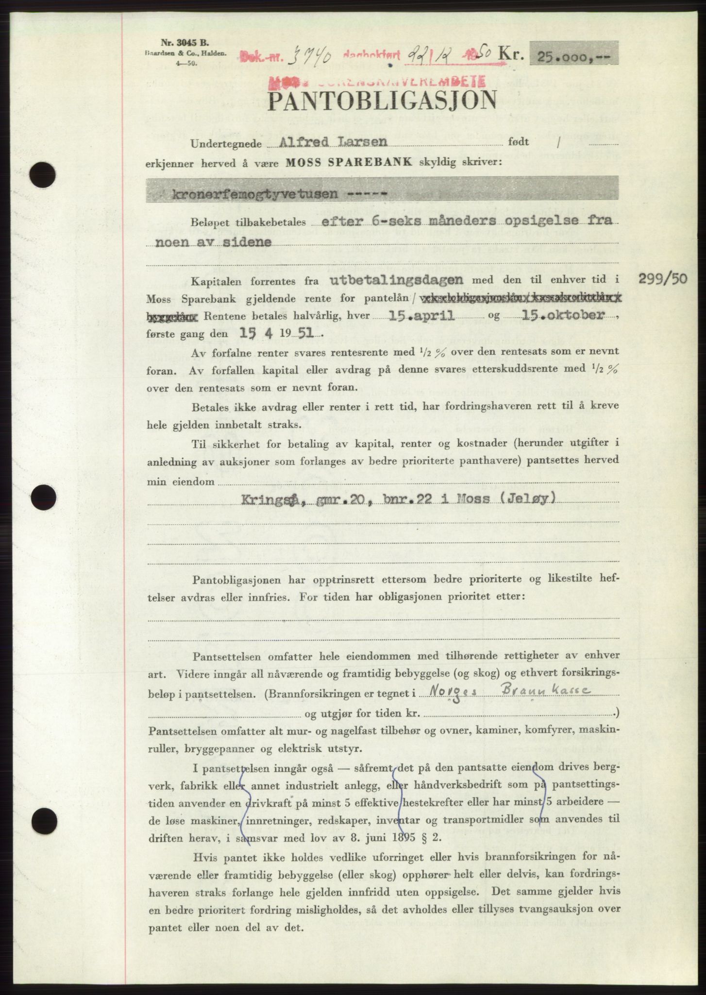 Moss sorenskriveri, SAO/A-10168: Pantebok nr. B25, 1950-1950, Dagboknr: 3740/1950