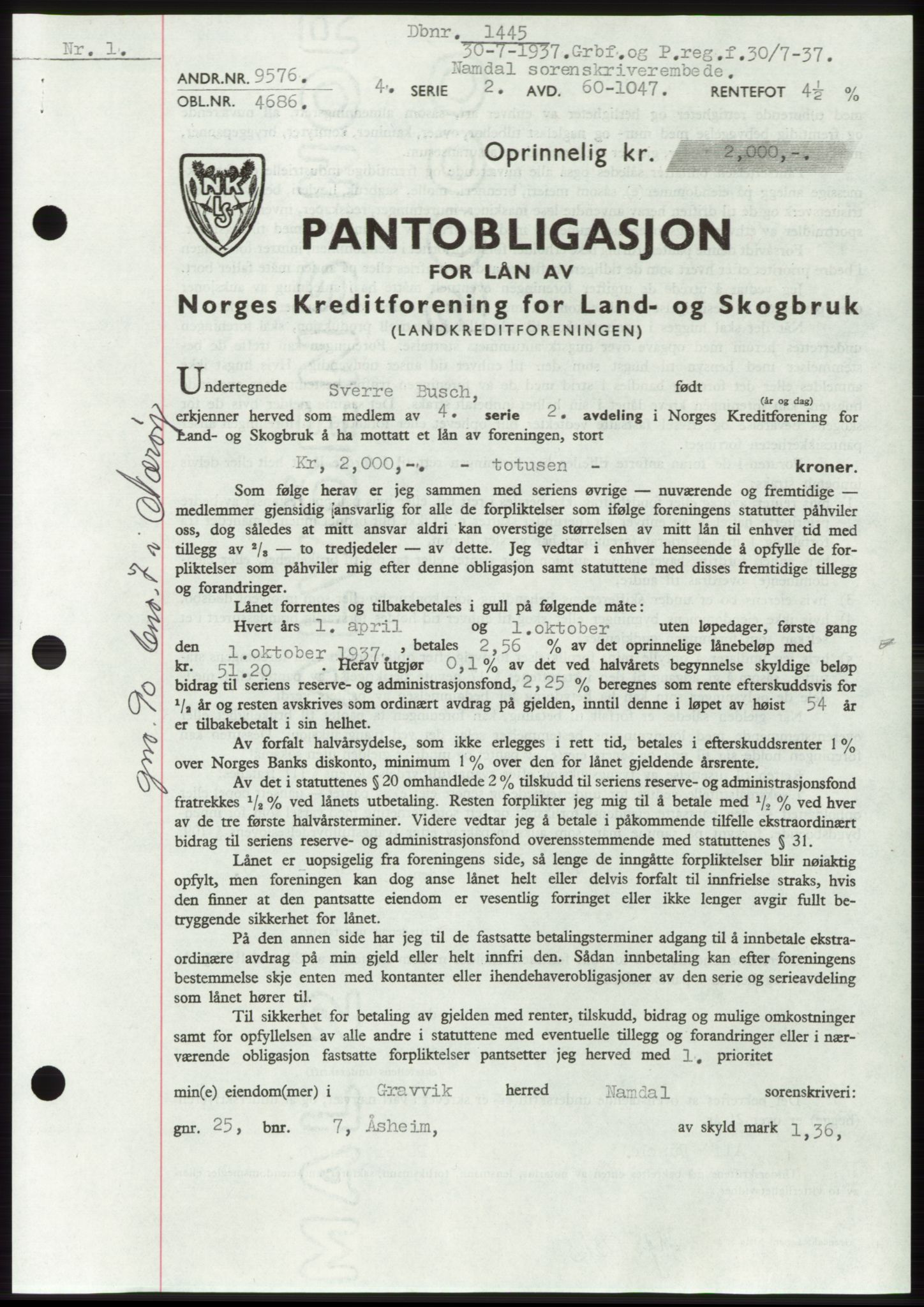 Namdal sorenskriveri, SAT/A-4133/1/2/2C: Pantebok nr. -, 1937-1939, Tingl.dato: 30.07.1937