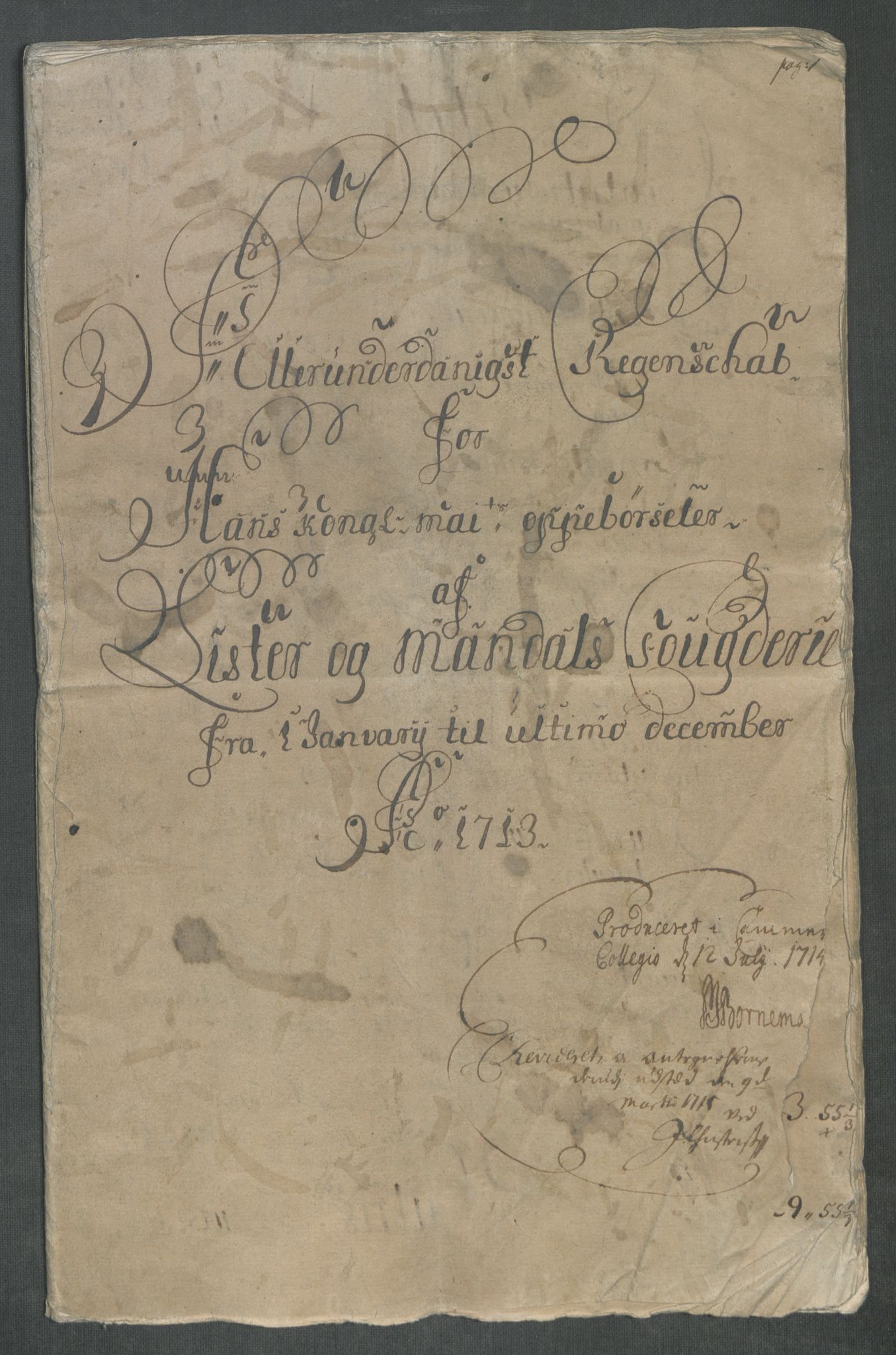 Rentekammeret inntil 1814, Reviderte regnskaper, Fogderegnskap, RA/EA-4092/R43/L2556: Fogderegnskap Lista og Mandal, 1713, s. 4