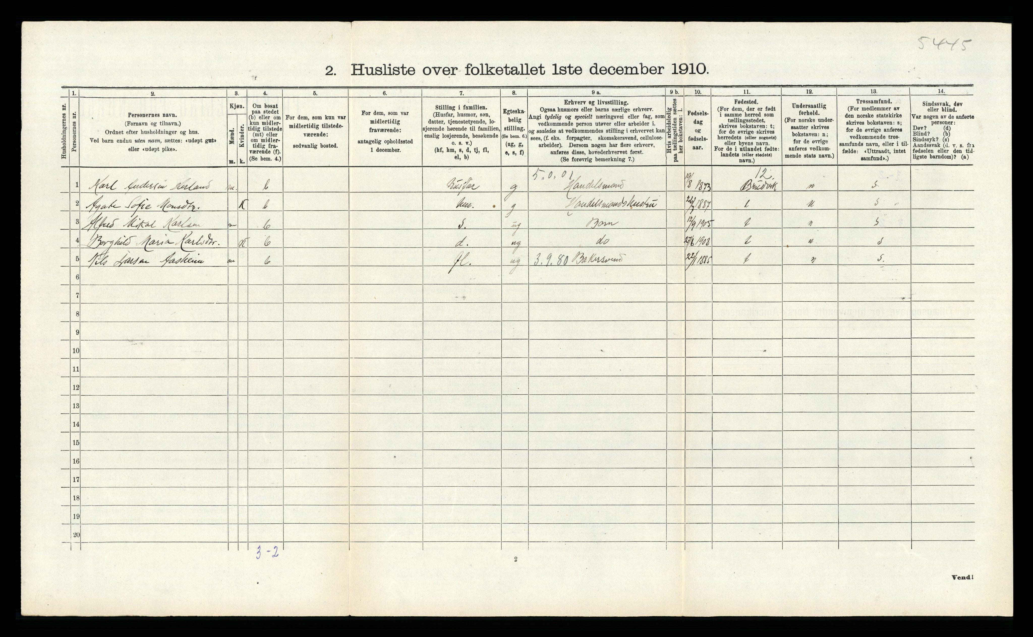 RA, Folketelling 1910 for 1250 Haus herred, 1910, s. 815