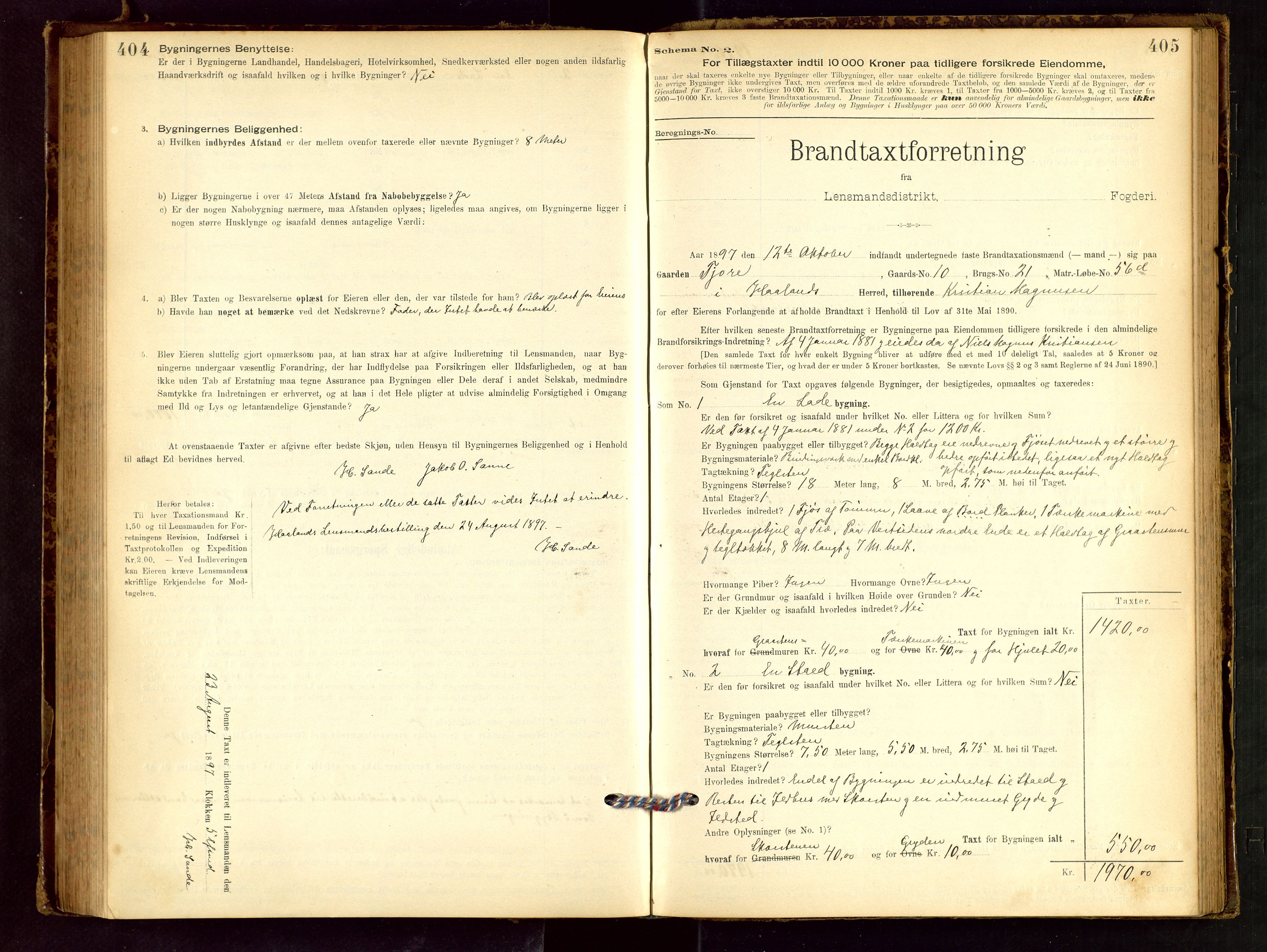 Håland lensmannskontor, SAST/A-100100/Gob/L0001: Branntakstprotokoll - skjematakst. Register i boken., 1894-1902, s. 404-405