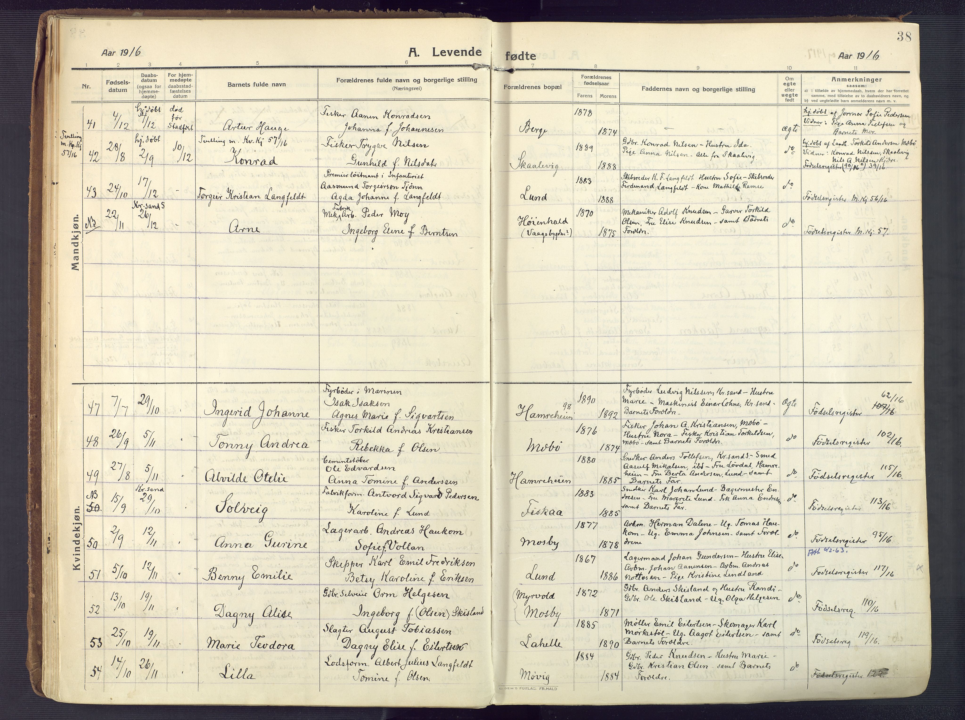 Oddernes sokneprestkontor, AV/SAK-1111-0033/F/Fa/Faa/L0012: Ministerialbok nr. A 12, 1912-1925, s. 38