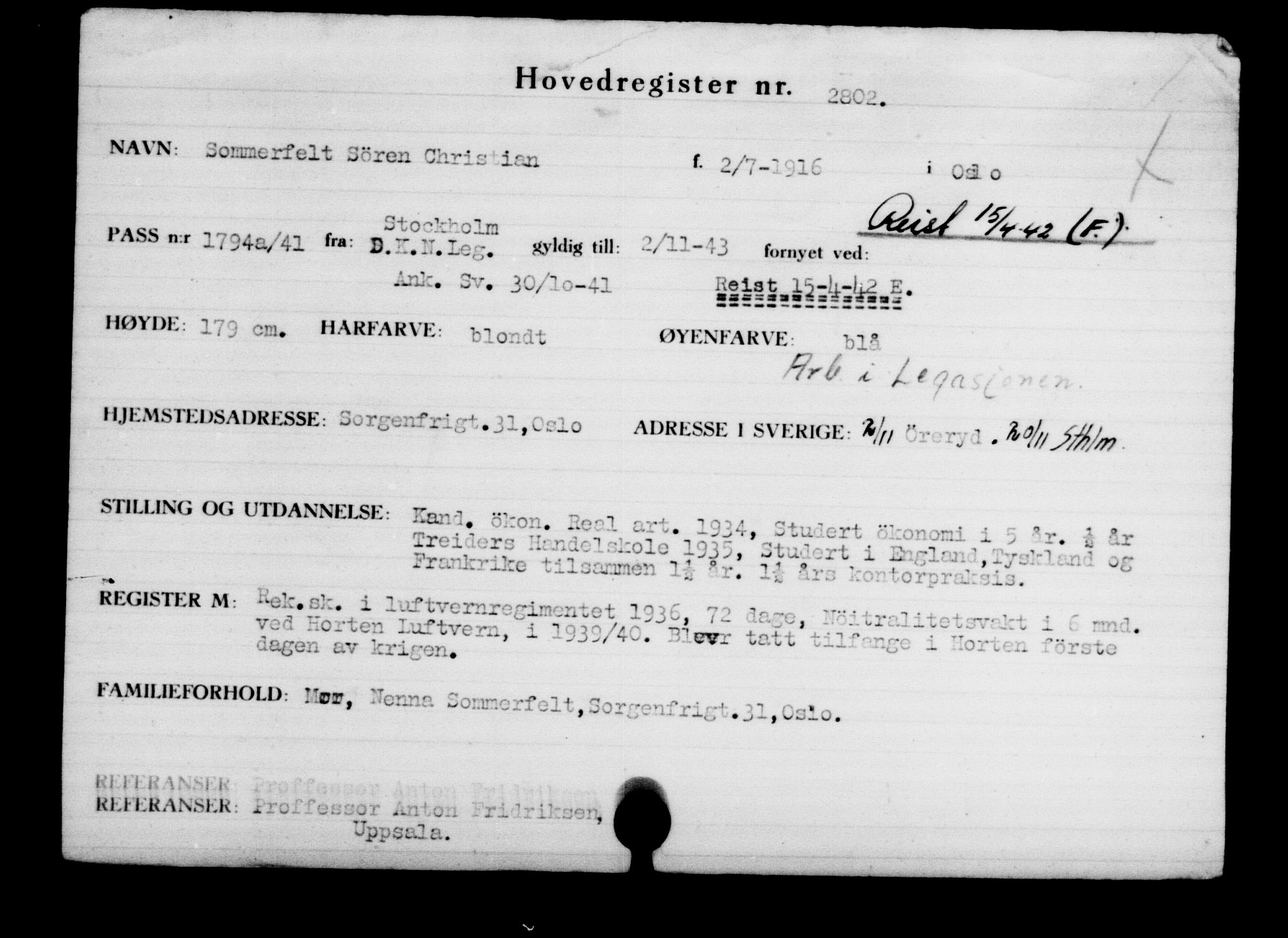 Utenriksstasjonene, Legasjonen i Stockholm, Flyktningkontoret, AV/RA-S-6753/V/Va/L0003: Kjesäterkartoteket, flyktninger med registreringsnr. 2001-3495, 1940-1945, s. 1195