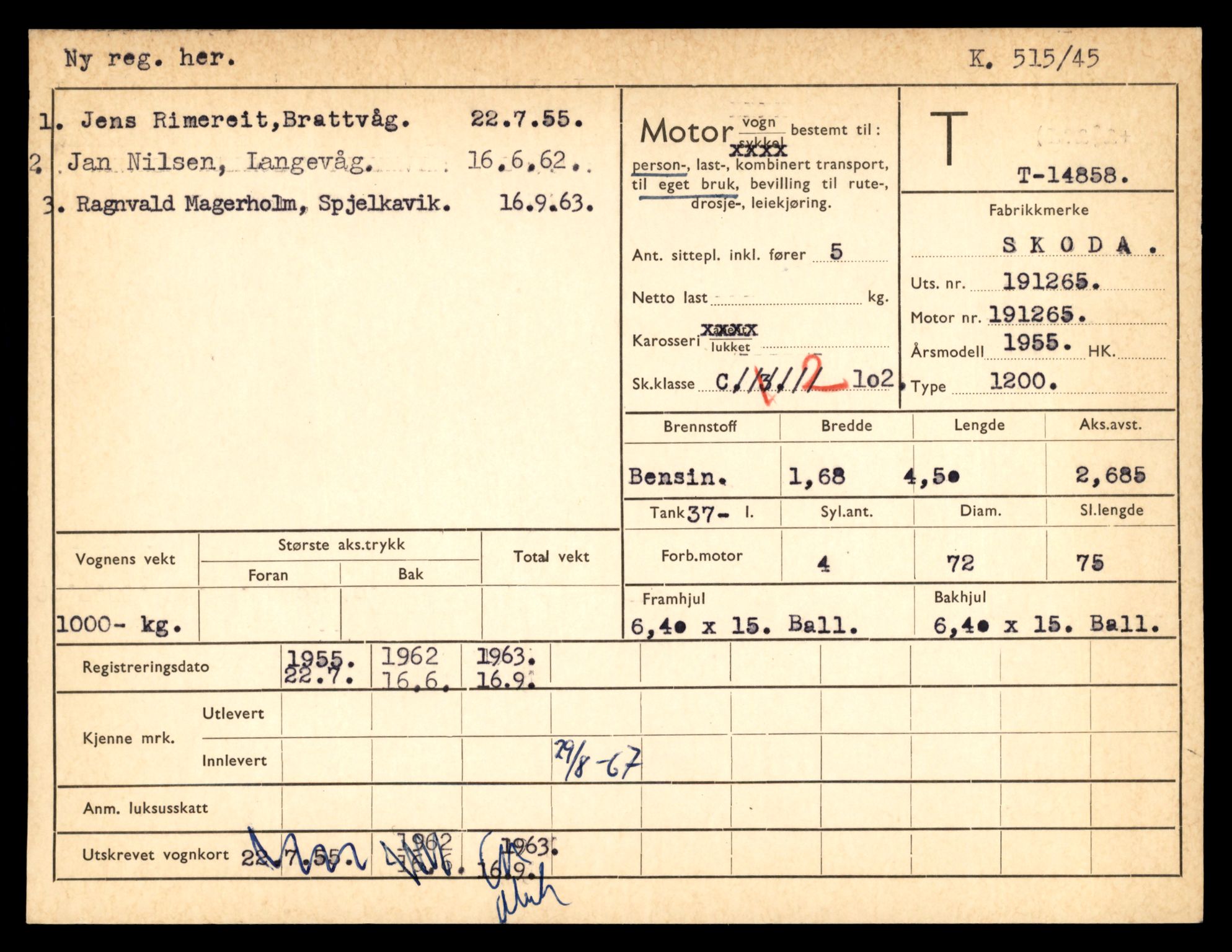 Møre og Romsdal vegkontor - Ålesund trafikkstasjon, AV/SAT-A-4099/F/Fe/L0048: Registreringskort for kjøretøy T 14721 - T 14863, 1927-1998, s. 3171