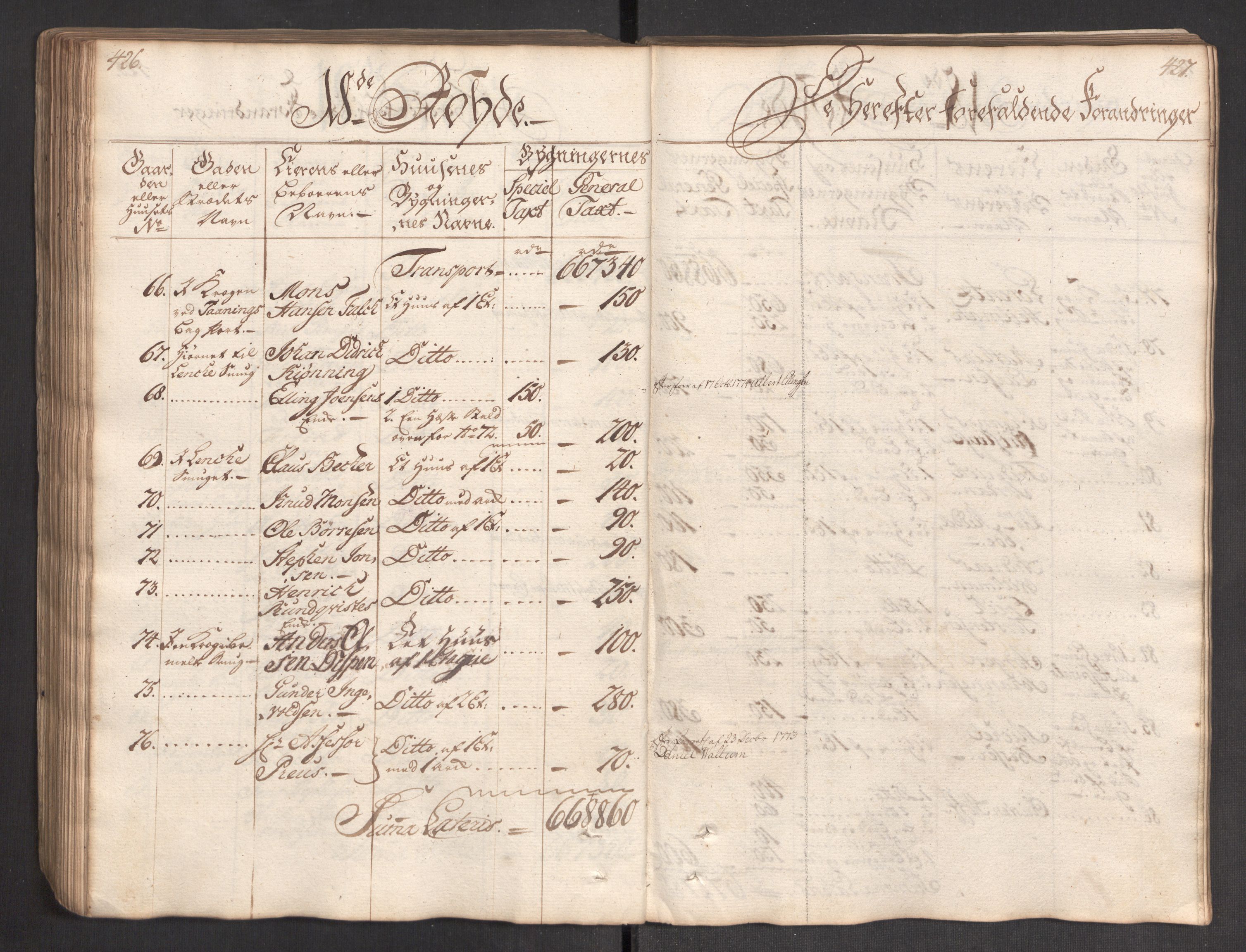 Kommersekollegiet, Brannforsikringskontoret 1767-1814, AV/RA-EA-5458/F/Fa/L0004/0002: Bergen / Branntakstprotokoll, 1767, s. 426-427