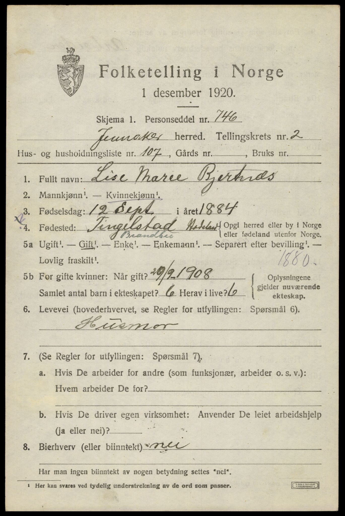 SAH, Folketelling 1920 for 0532 Jevnaker herred, 1920, s. 2891