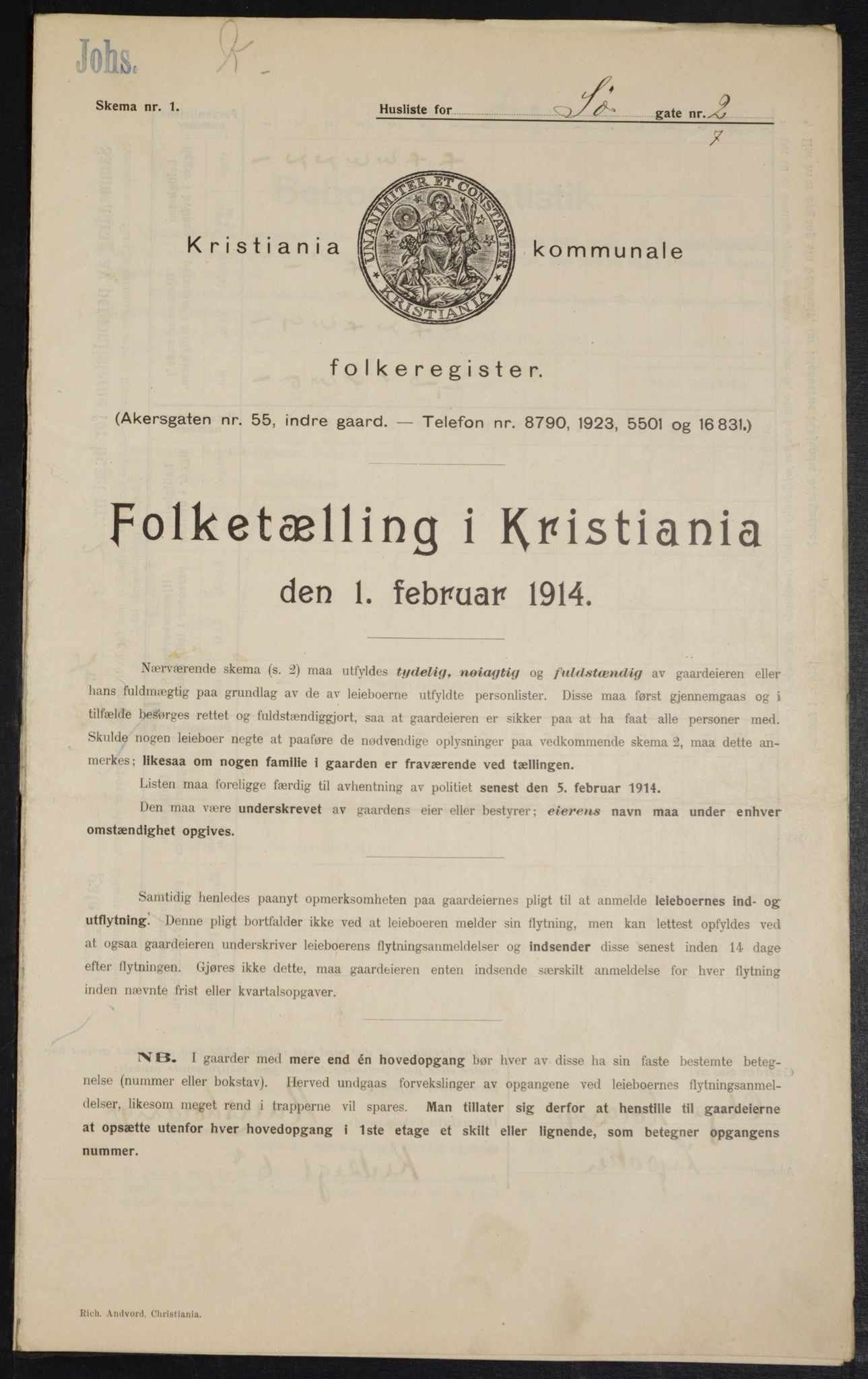 OBA, Kommunal folketelling 1.2.1914 for Kristiania, 1914, s. 94964