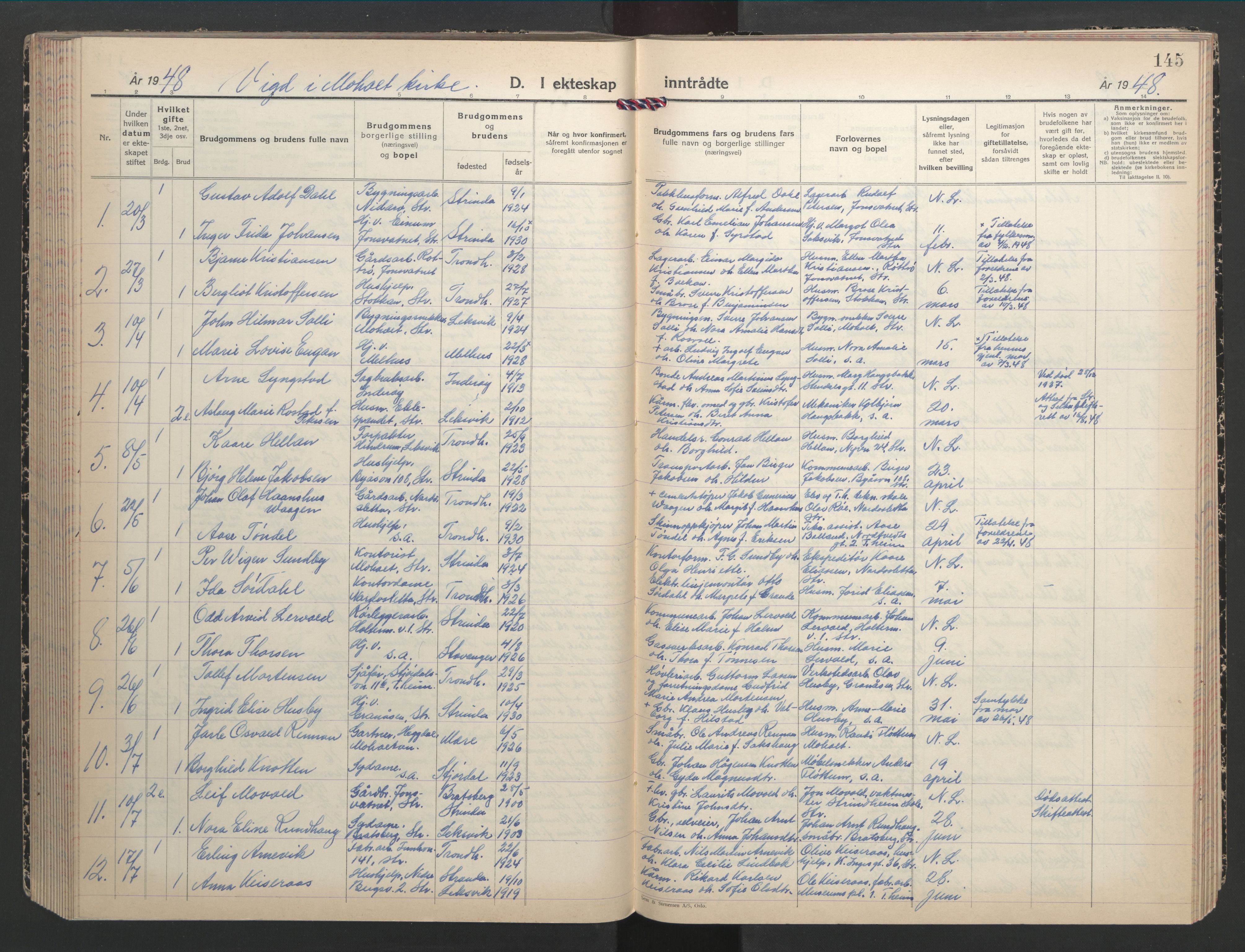 Ministerialprotokoller, klokkerbøker og fødselsregistre - Sør-Trøndelag, AV/SAT-A-1456/607/L0328: Klokkerbok nr. 607C02, 1940-1948, s. 145