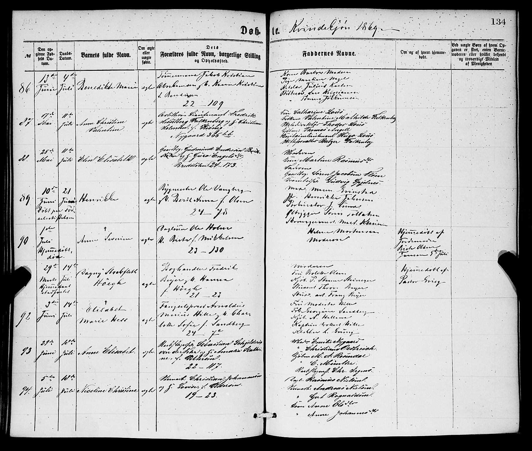 Korskirken sokneprestembete, AV/SAB-A-76101/H/Hab: Klokkerbok nr. B 6, 1869-1874, s. 134