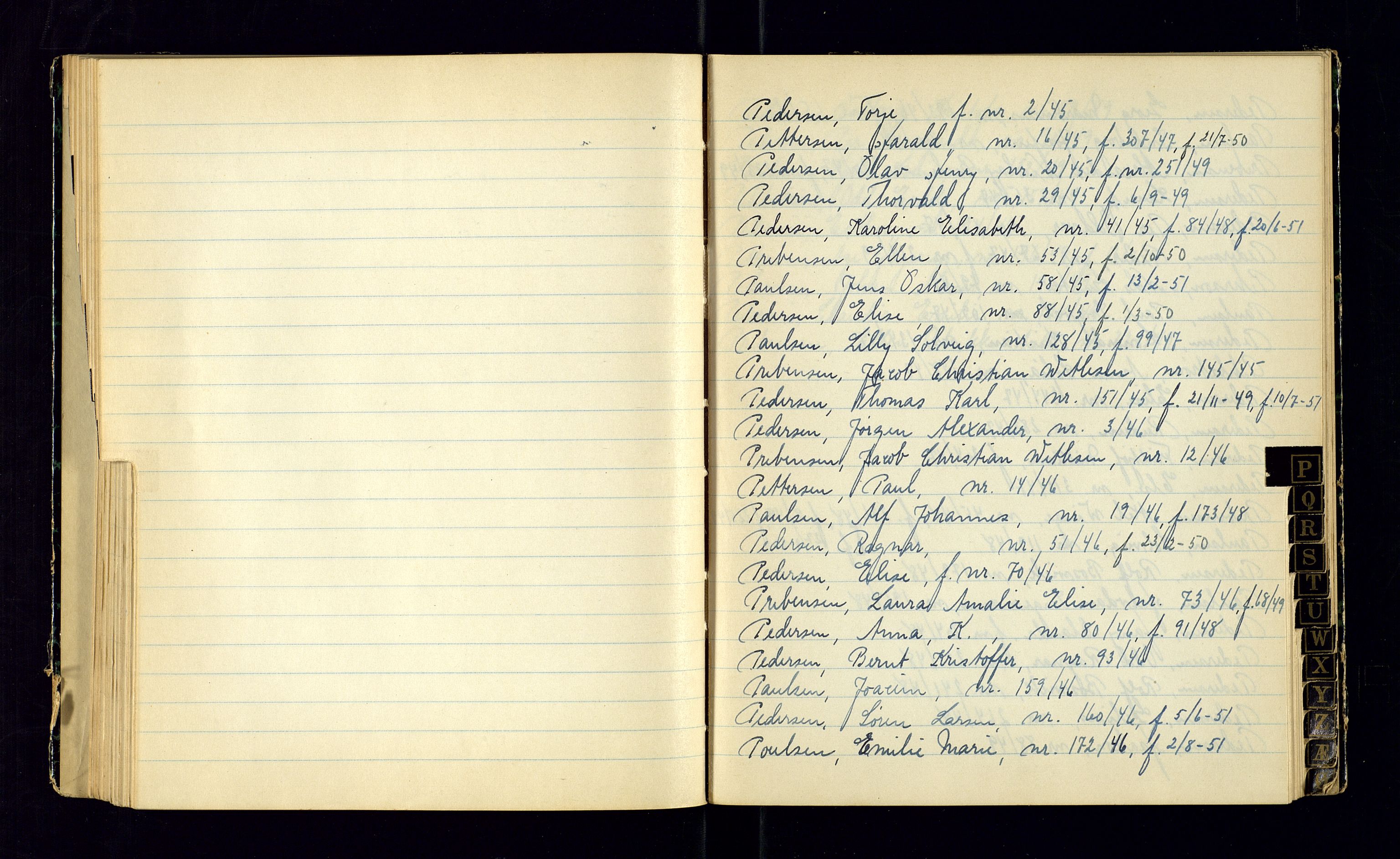 Risør politistasjon, AV/SAK-1243-0006/K/Ka/L0002/0002: Passprotokoller / Register til passprotokoll, 1945-1949, s. 33