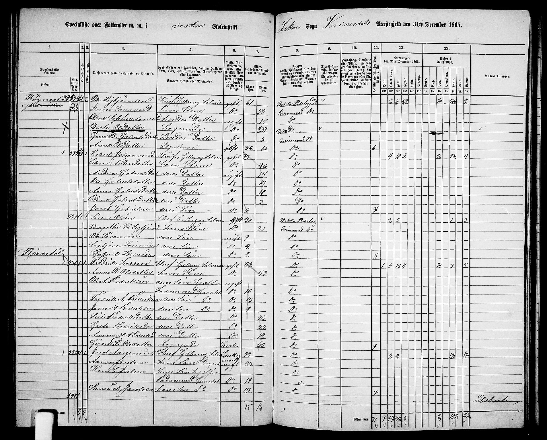 RA, Folketelling 1865 for 1037P Kvinesdal prestegjeld, 1865, s. 143