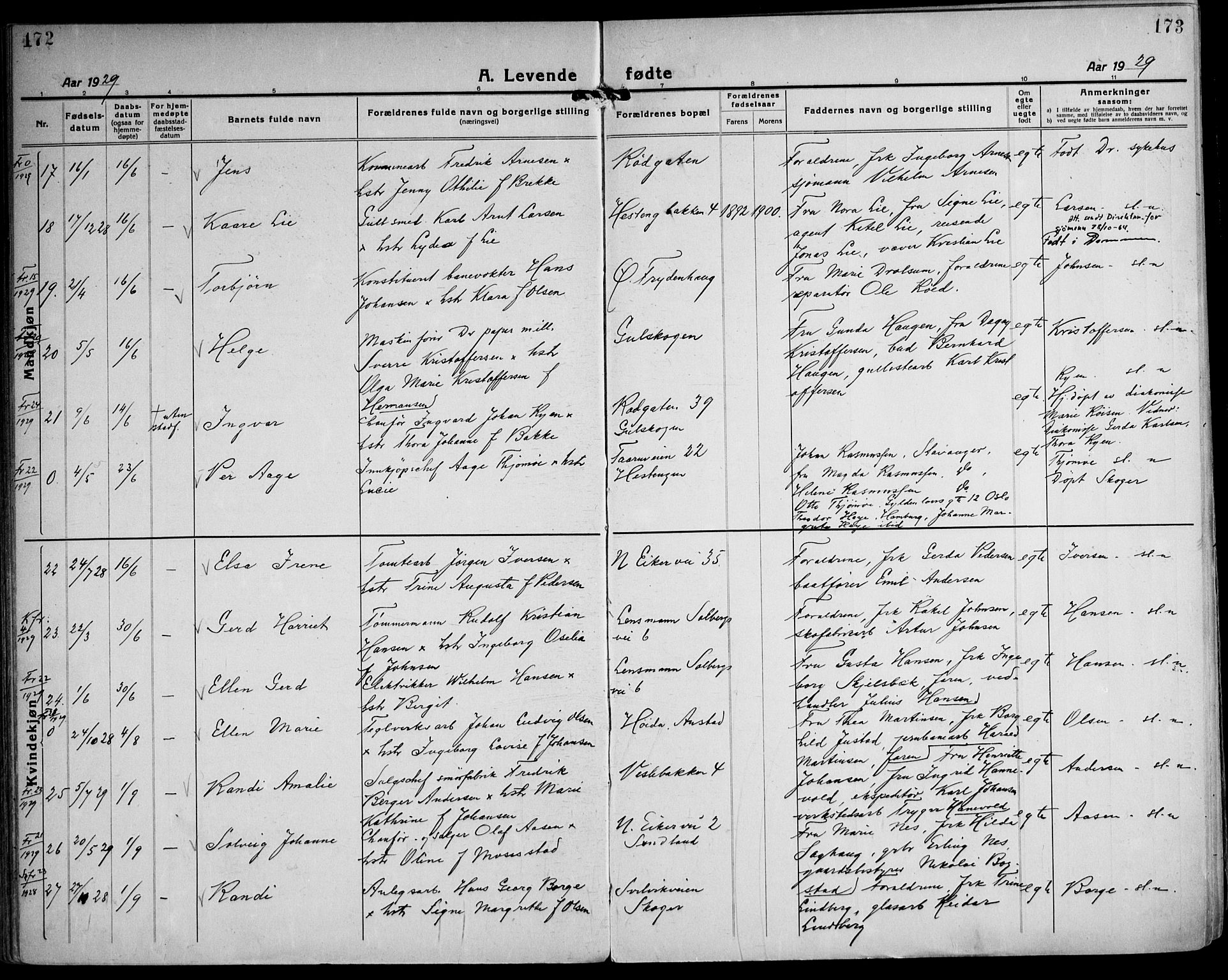 Strømsgodset kirkebøker, AV/SAKO-A-324/F/Fa/L0003: Ministerialbok nr. 3, 1920-1936, s. 172-173