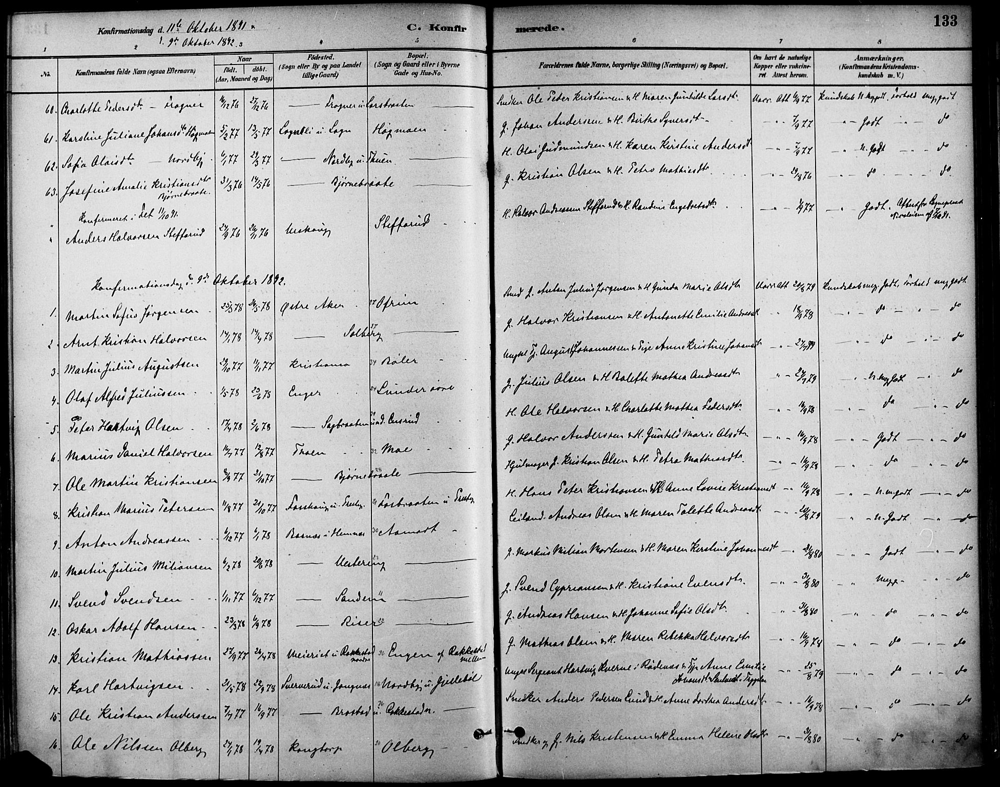 Høland prestekontor Kirkebøker, SAO/A-10346a/F/Fa/L0013: Ministerialbok nr. I 13, 1880-1897, s. 133
