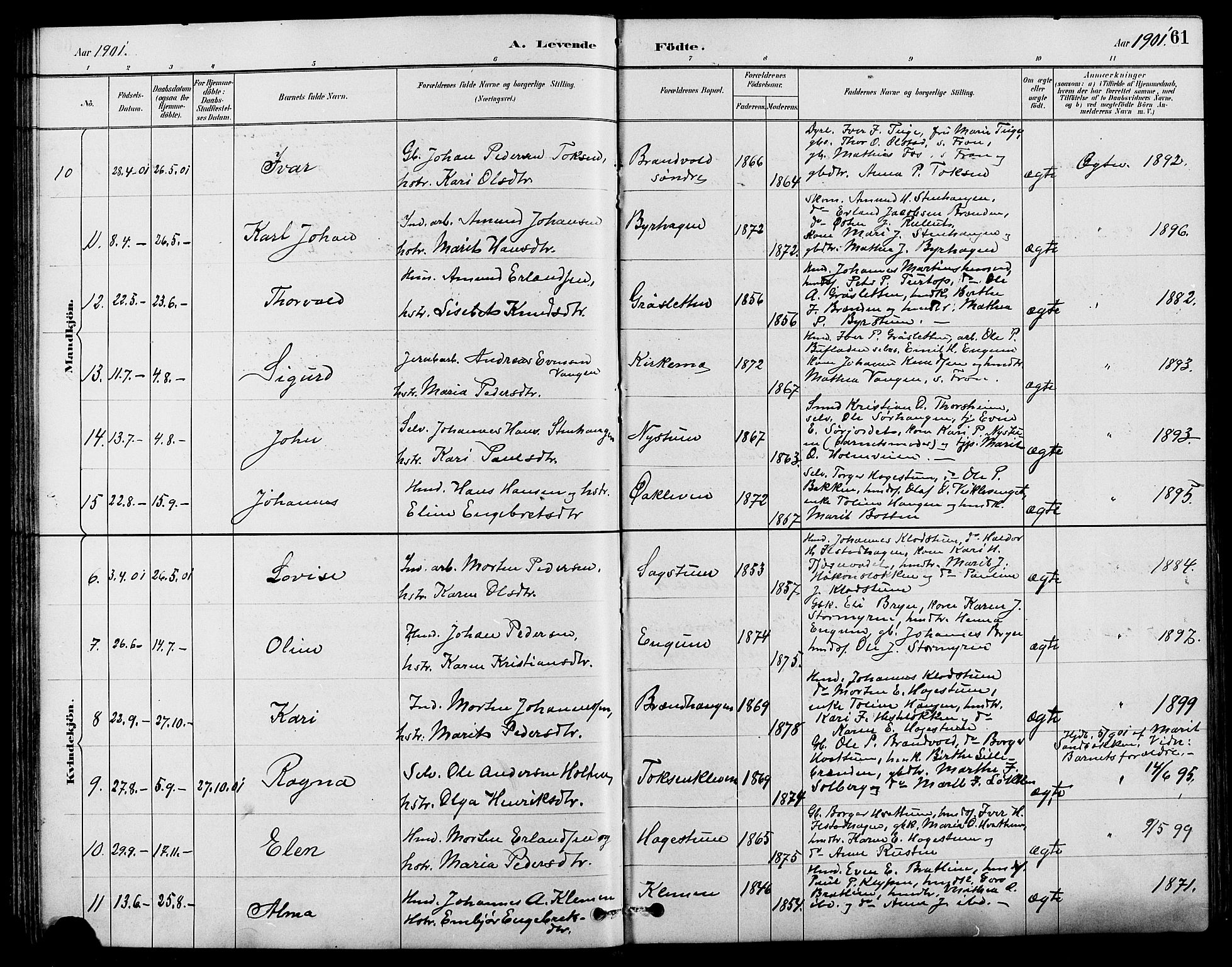 Nord-Fron prestekontor, AV/SAH-PREST-080/H/Ha/Hab/L0004: Klokkerbok nr. 4, 1884-1914, s. 61