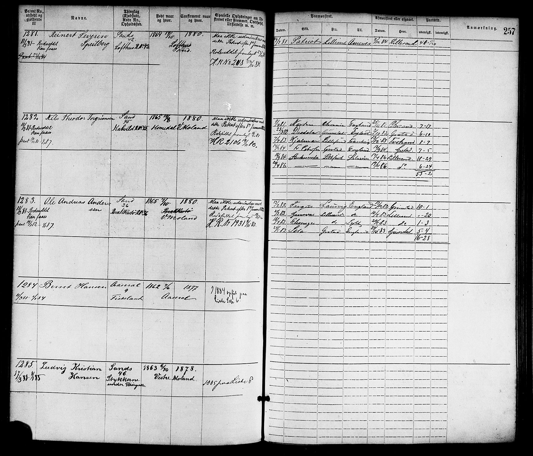 Lillesand mønstringskrets, SAK/2031-0014/F/Fa/L0004: Annotasjonsrulle nr 1-1920 med register, G-1, 1869-1891, s. 283