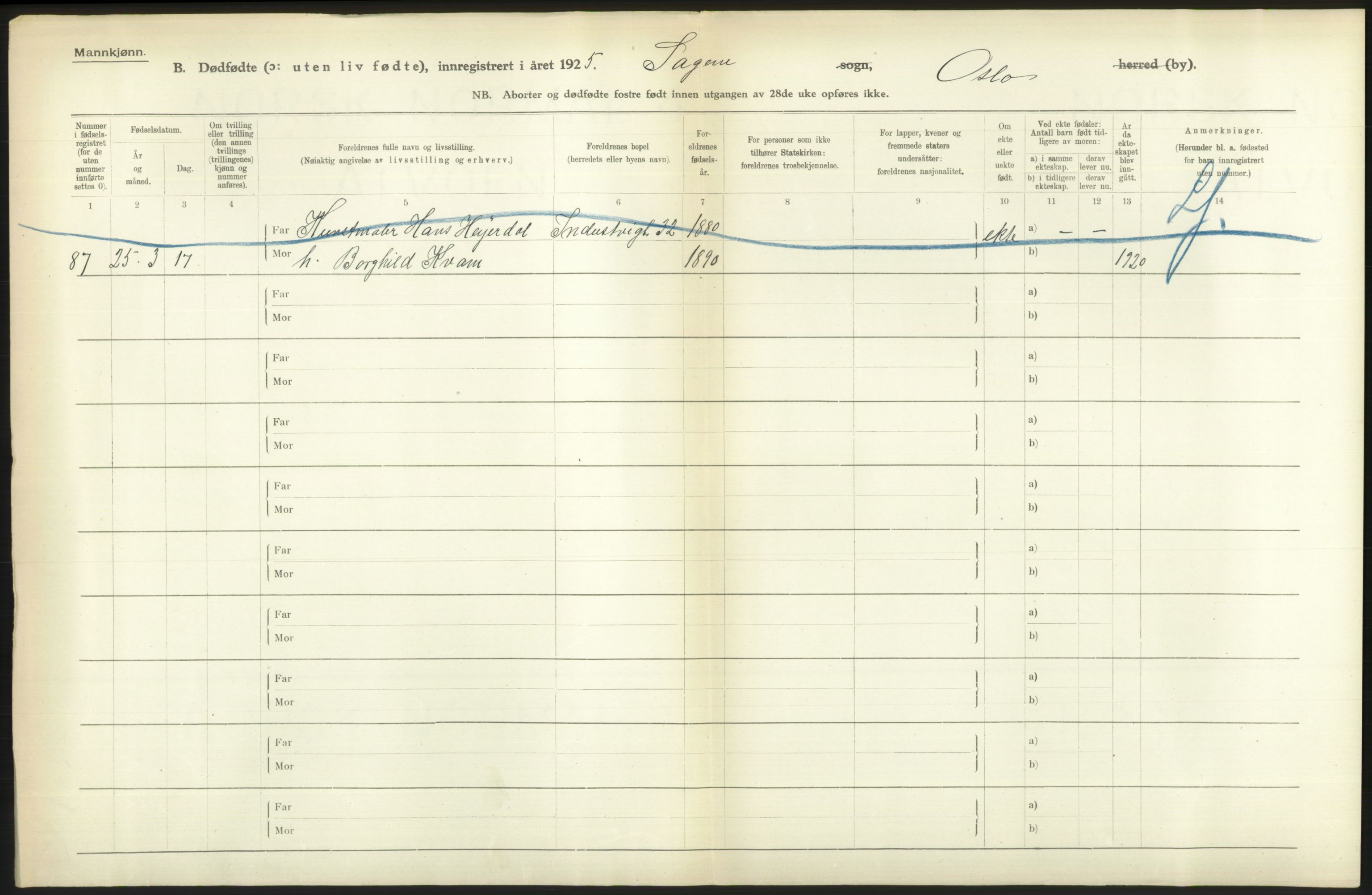 Statistisk sentralbyrå, Sosiodemografiske emner, Befolkning, AV/RA-S-2228/D/Df/Dfc/Dfce/L0010: Oslo: Døde kvinner, dødfødte, 1925, s. 76