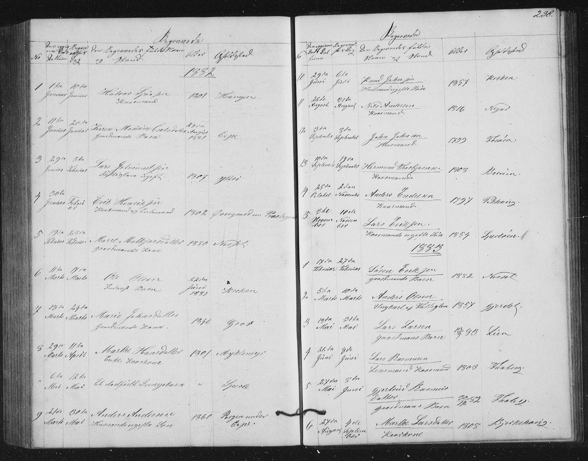 Jostedal sokneprestembete, AV/SAB-A-80601/H/Hab/Haba/L0001: Klokkerbok nr. A 1, 1861-1906, s. 238