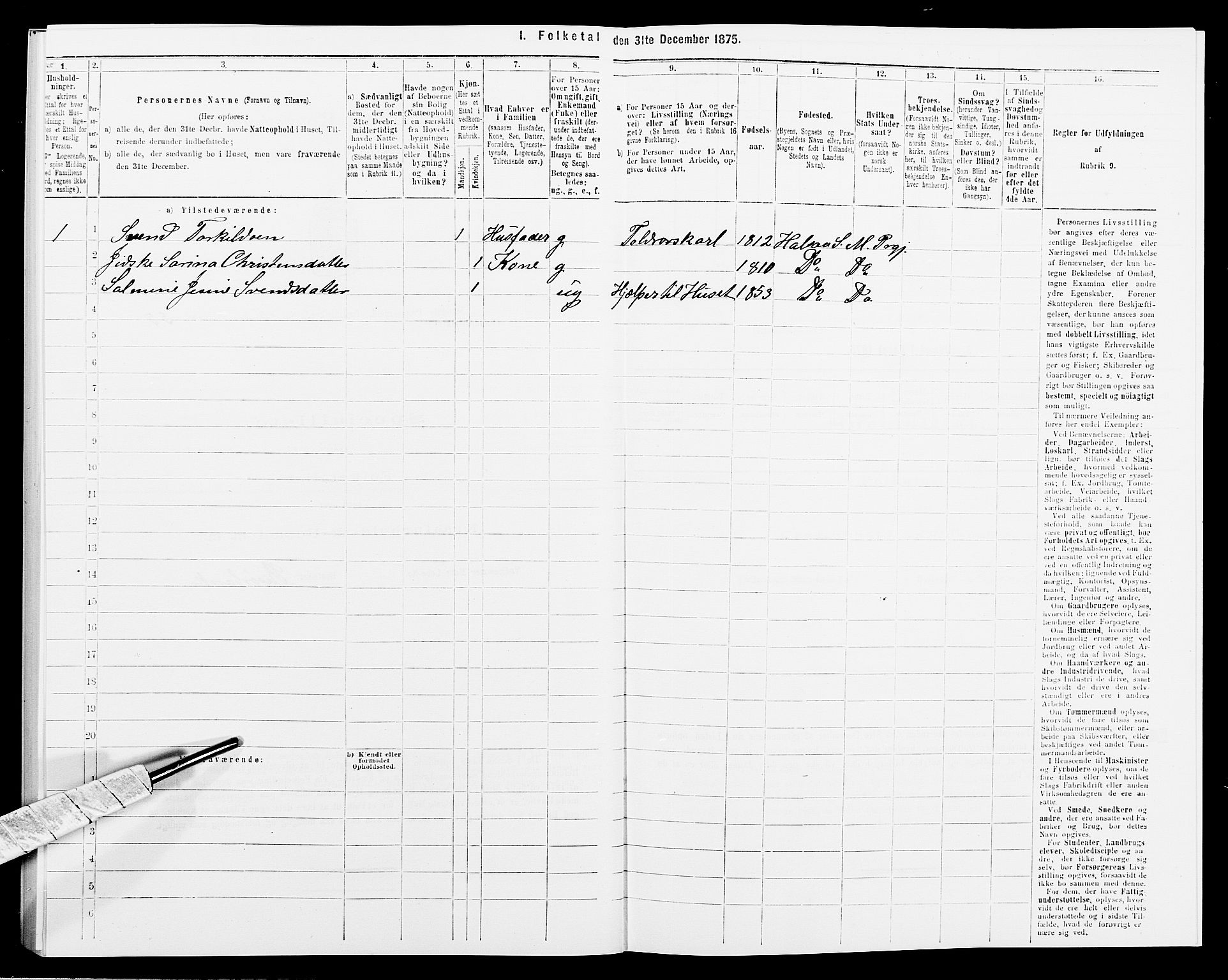 SAK, Folketelling 1875 for 1019L Mandal prestegjeld, Halse sokn og Harkmark sokn, 1875, s. 839