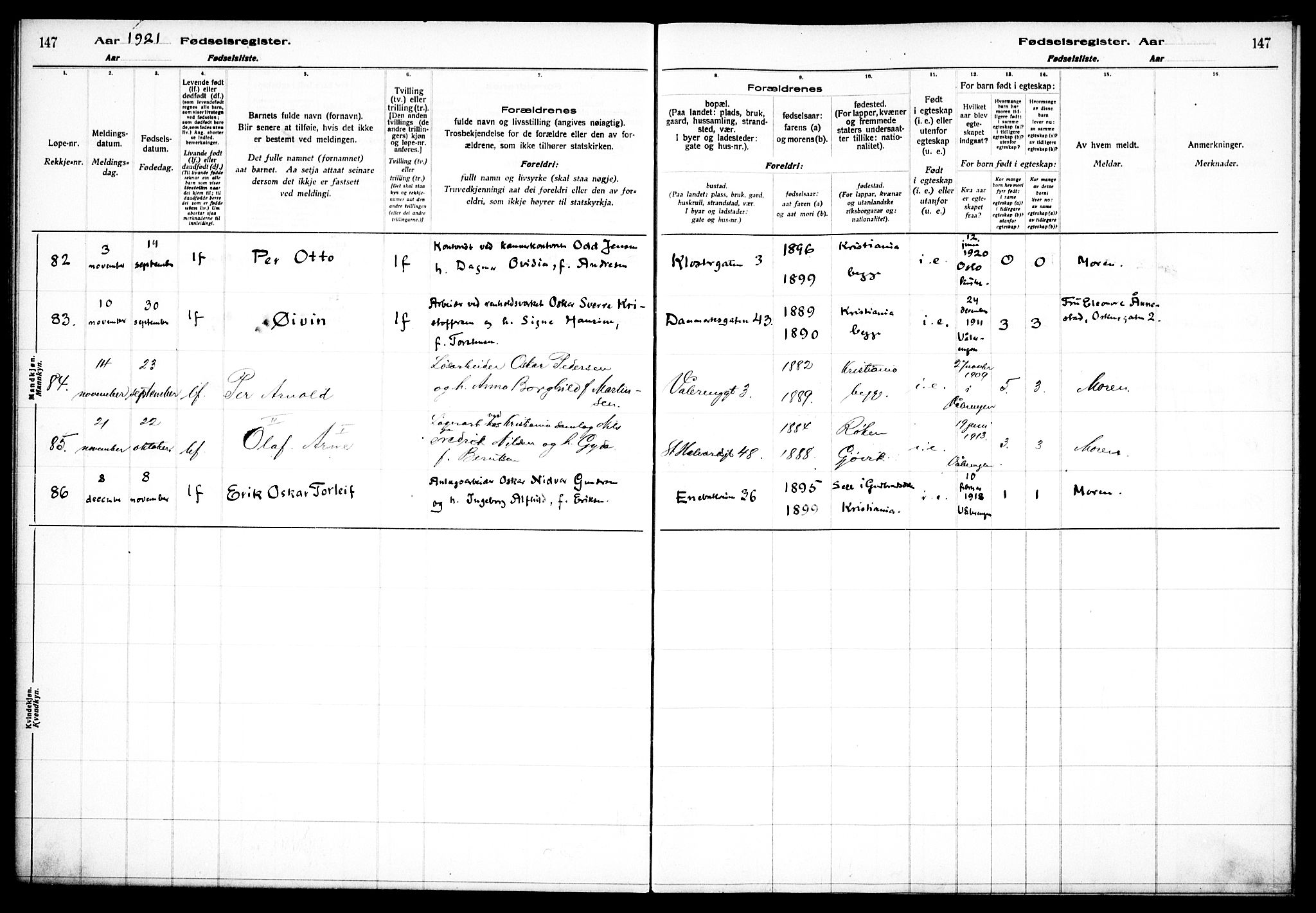 Vålerengen prestekontor Kirkebøker, AV/SAO-A-10878/J/Ja/L0001: Fødselsregister nr. 1, 1916-1924, s. 147